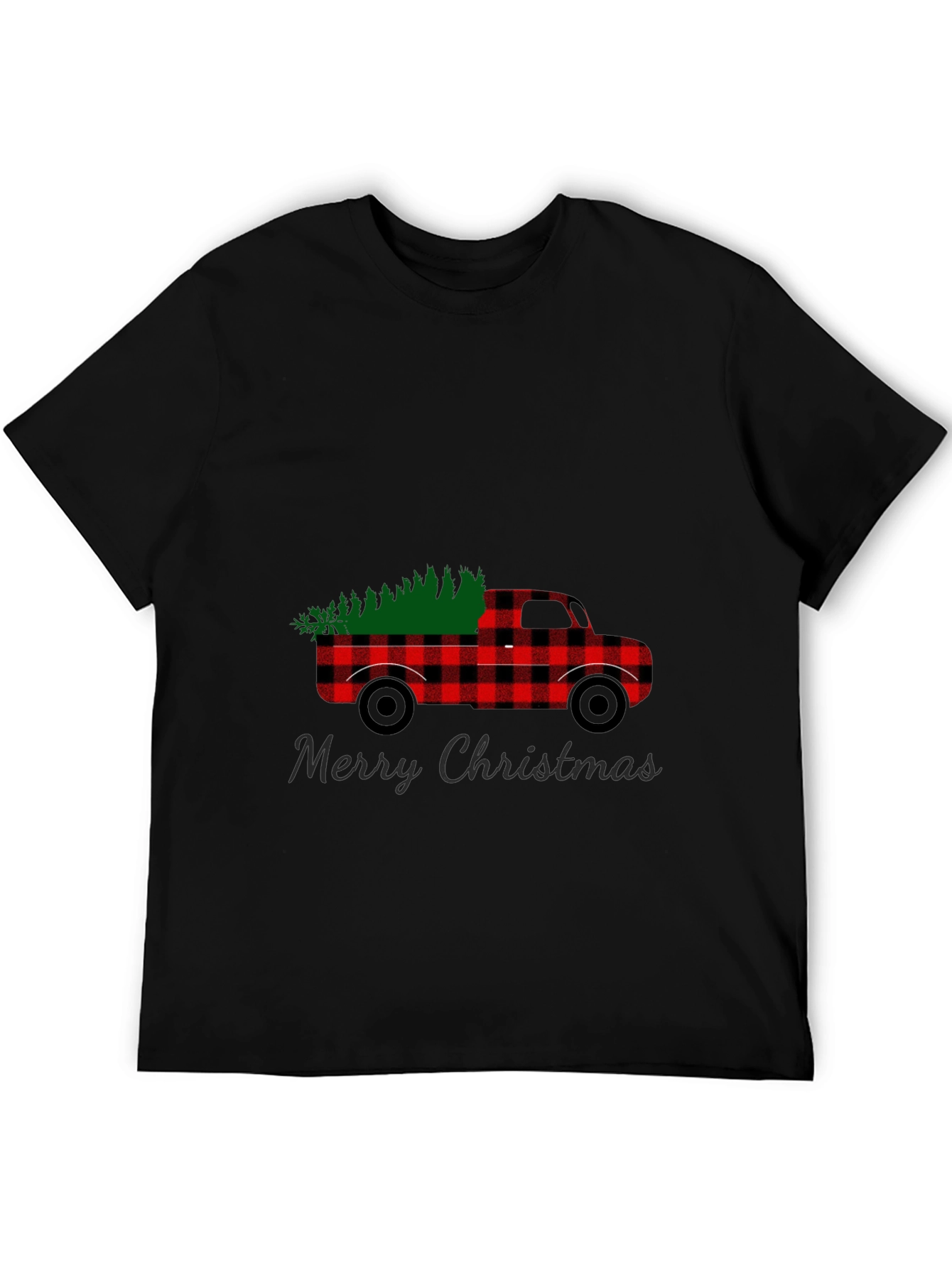 Black Merry Christmas Buffalo Plaid Truck T-Shirt view 5