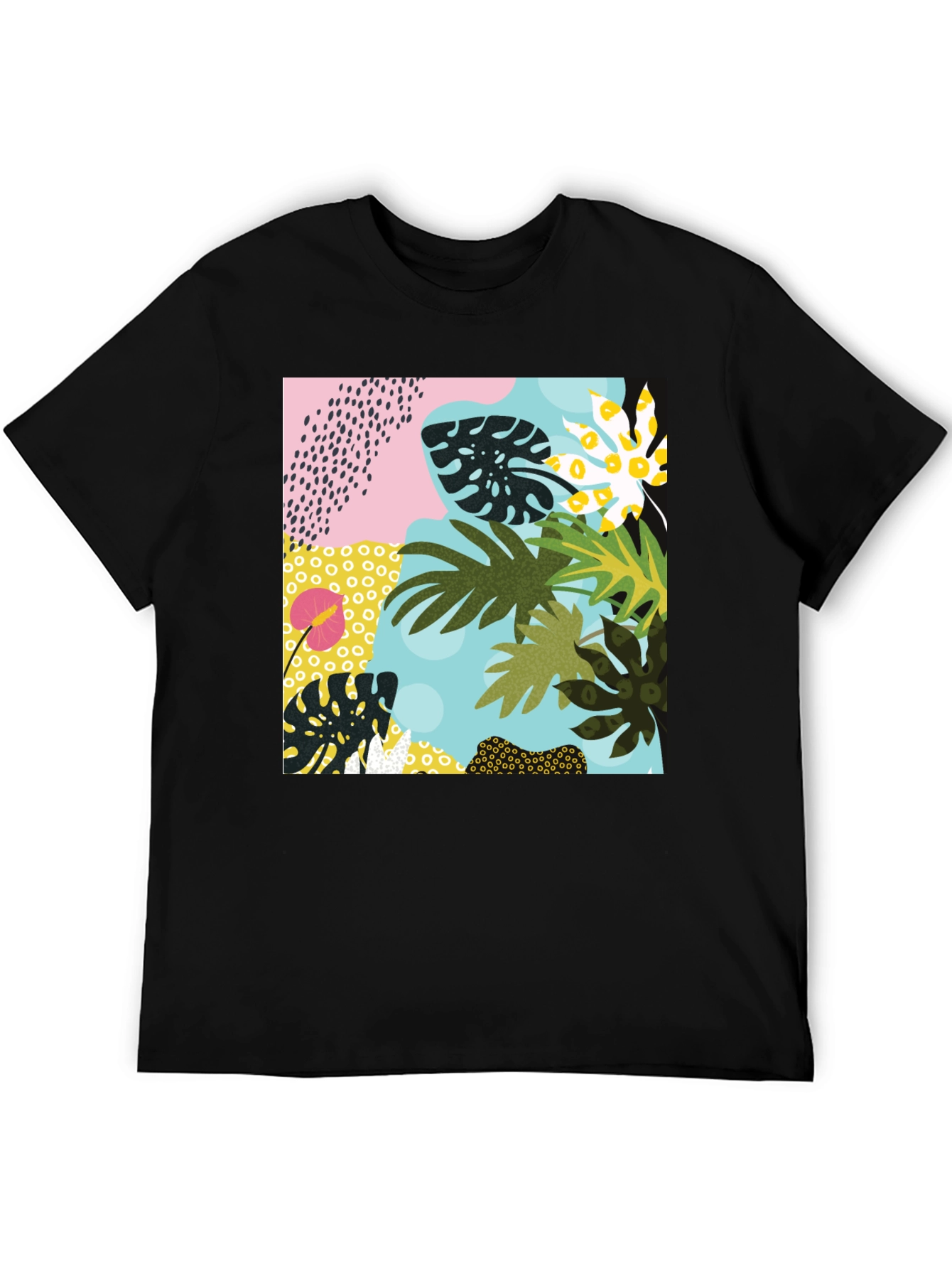Black Tropical Print Black T-Shirt view 5