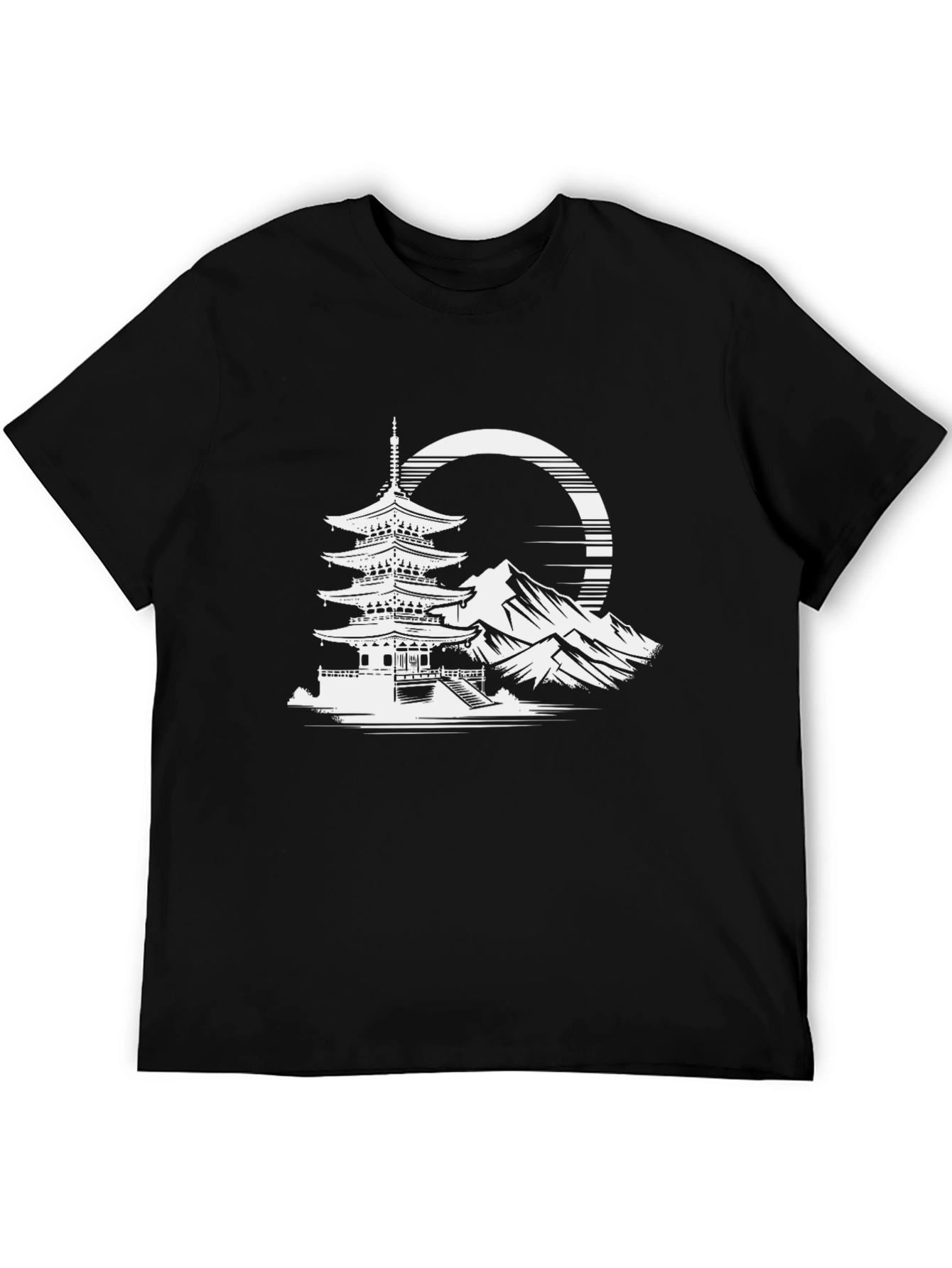 Black Pagoda Mountain Graphic Tee - Black Cotton Blend view 5
