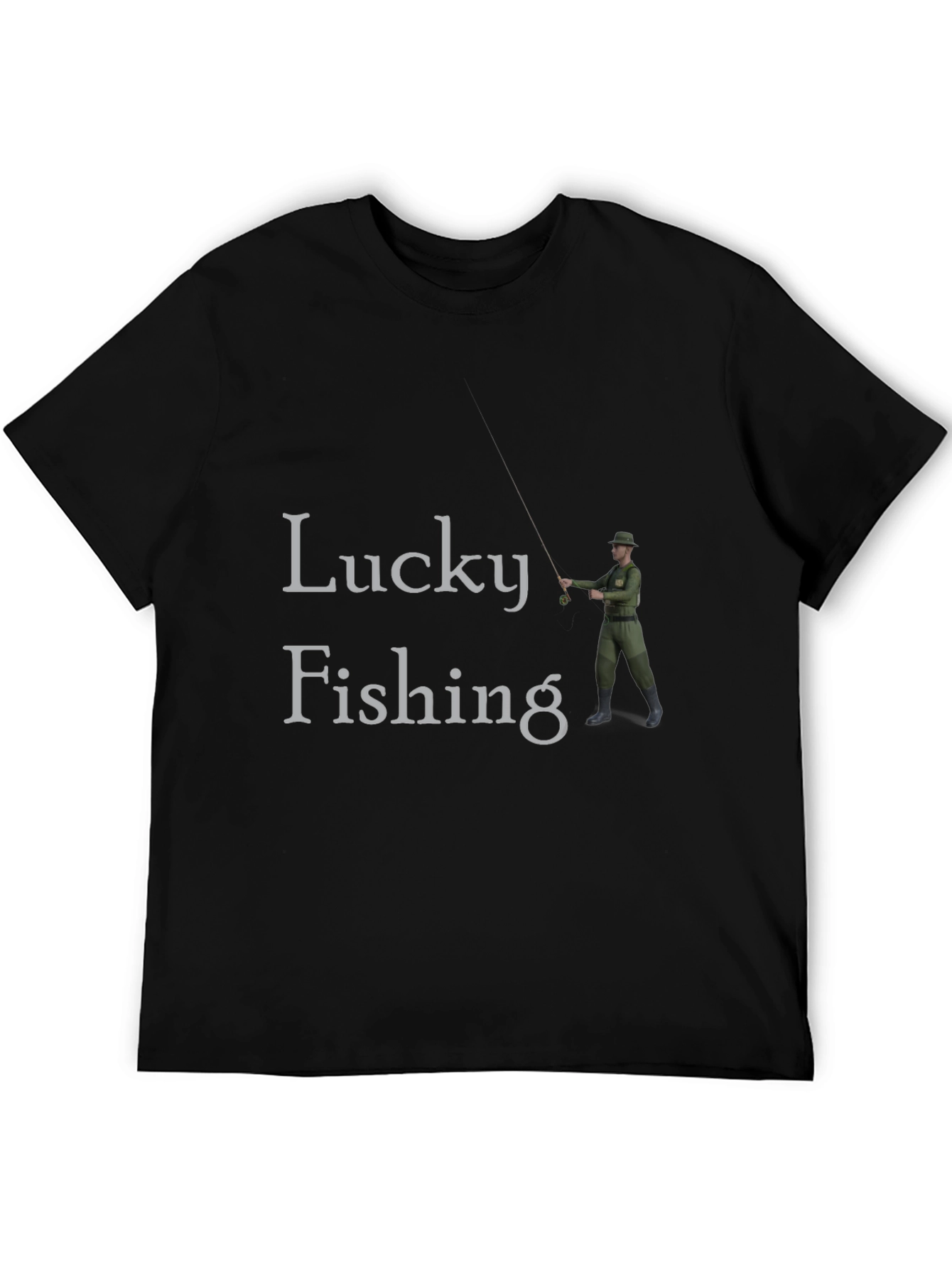 Black Lucky Fishing Graphic Tee - Black Cotton view 5