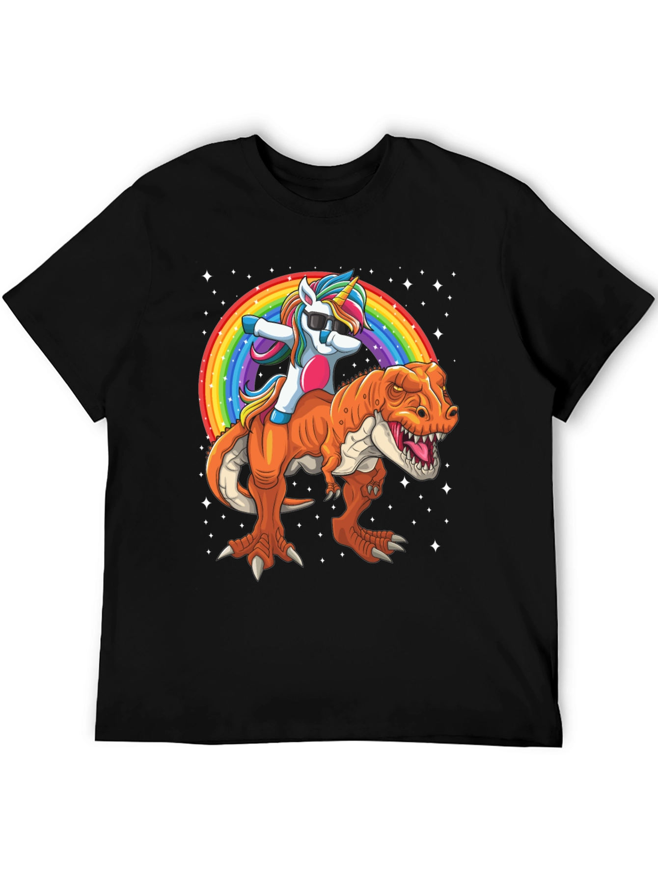Black Unicorn Riding Dinosaur Men's Graphic T-Shirt view 5