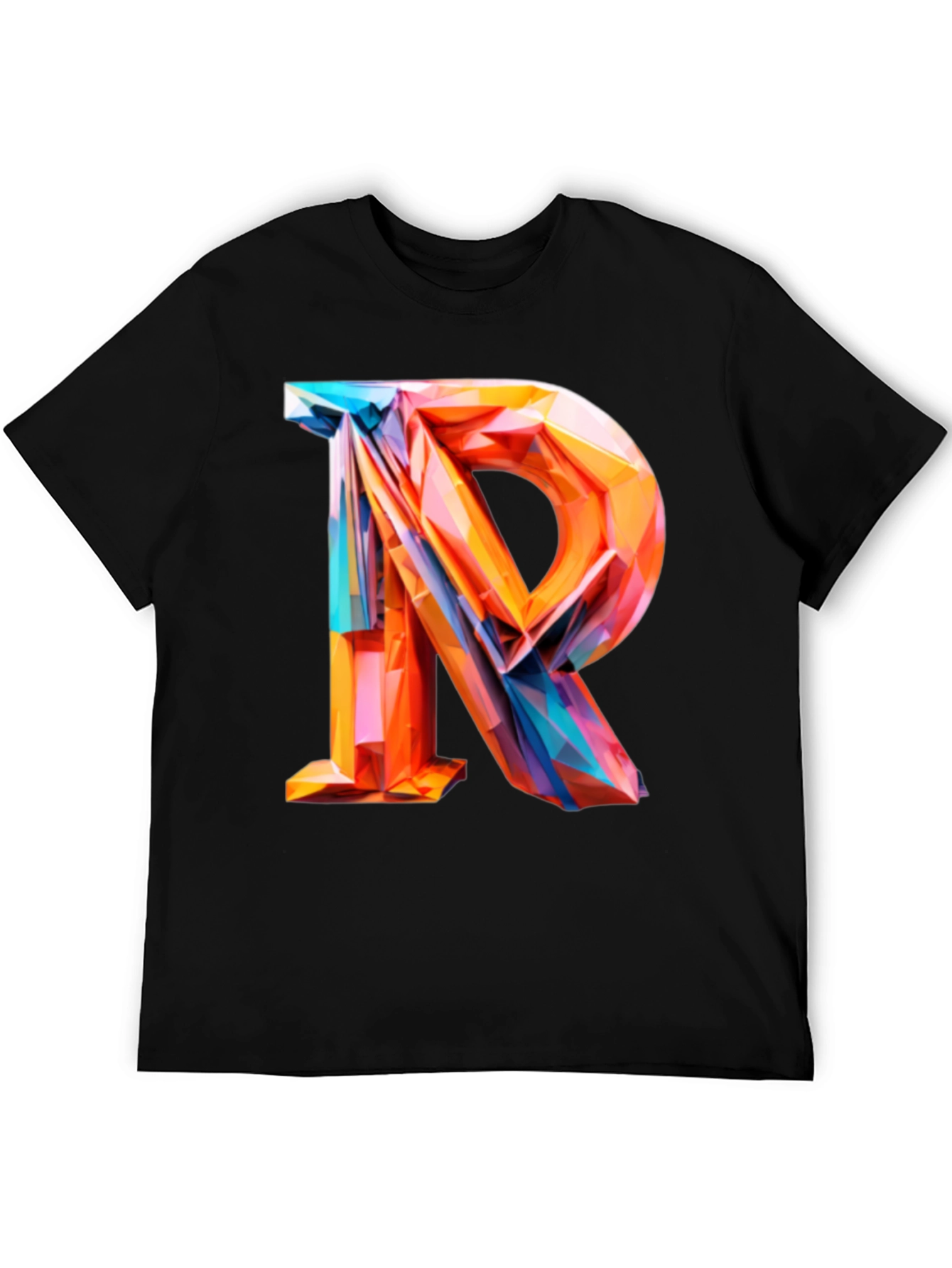 Black Abstract Letter R Graphic Tee - Modern Geometric Design view 5