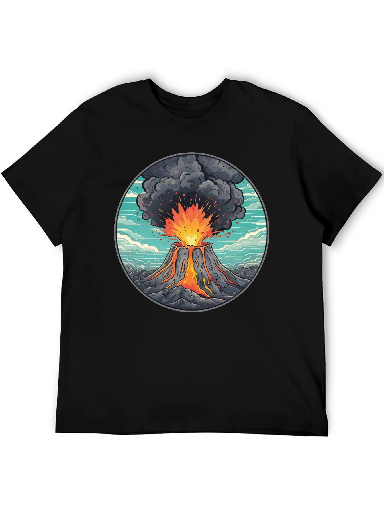 Black Volcano Eruption Graphic Tee - Black Cotton Blend view 5