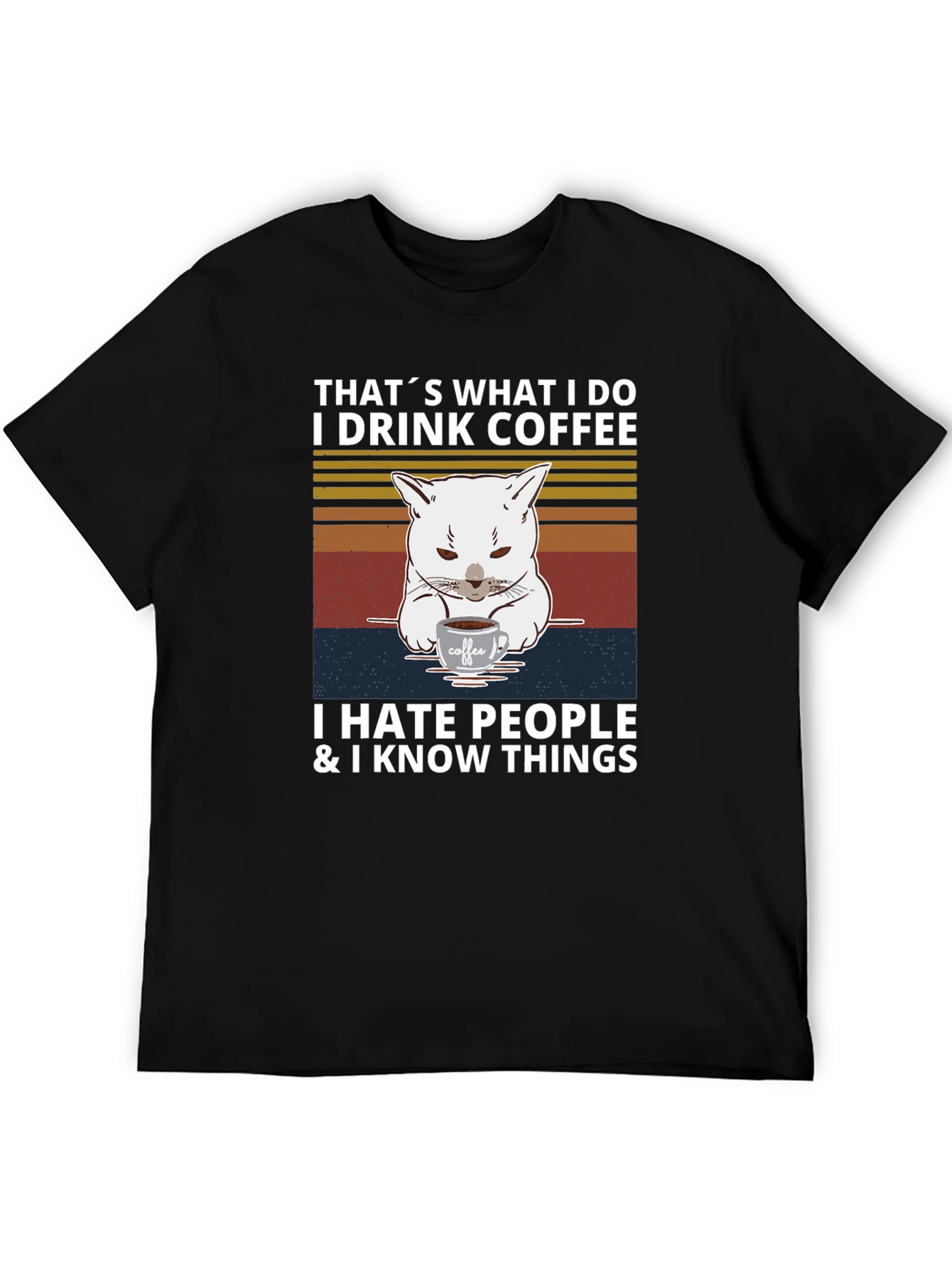 Black I Drink Coffee, I Hate People Cat T-Shirt view 5