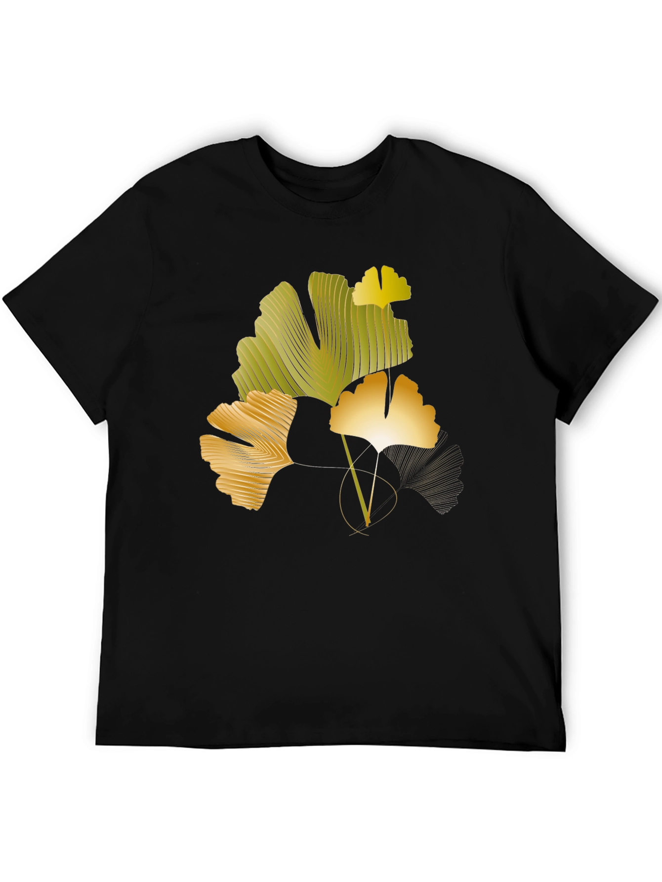 Black Ginkgo Leaf Graphic Black T-Shirt view 5