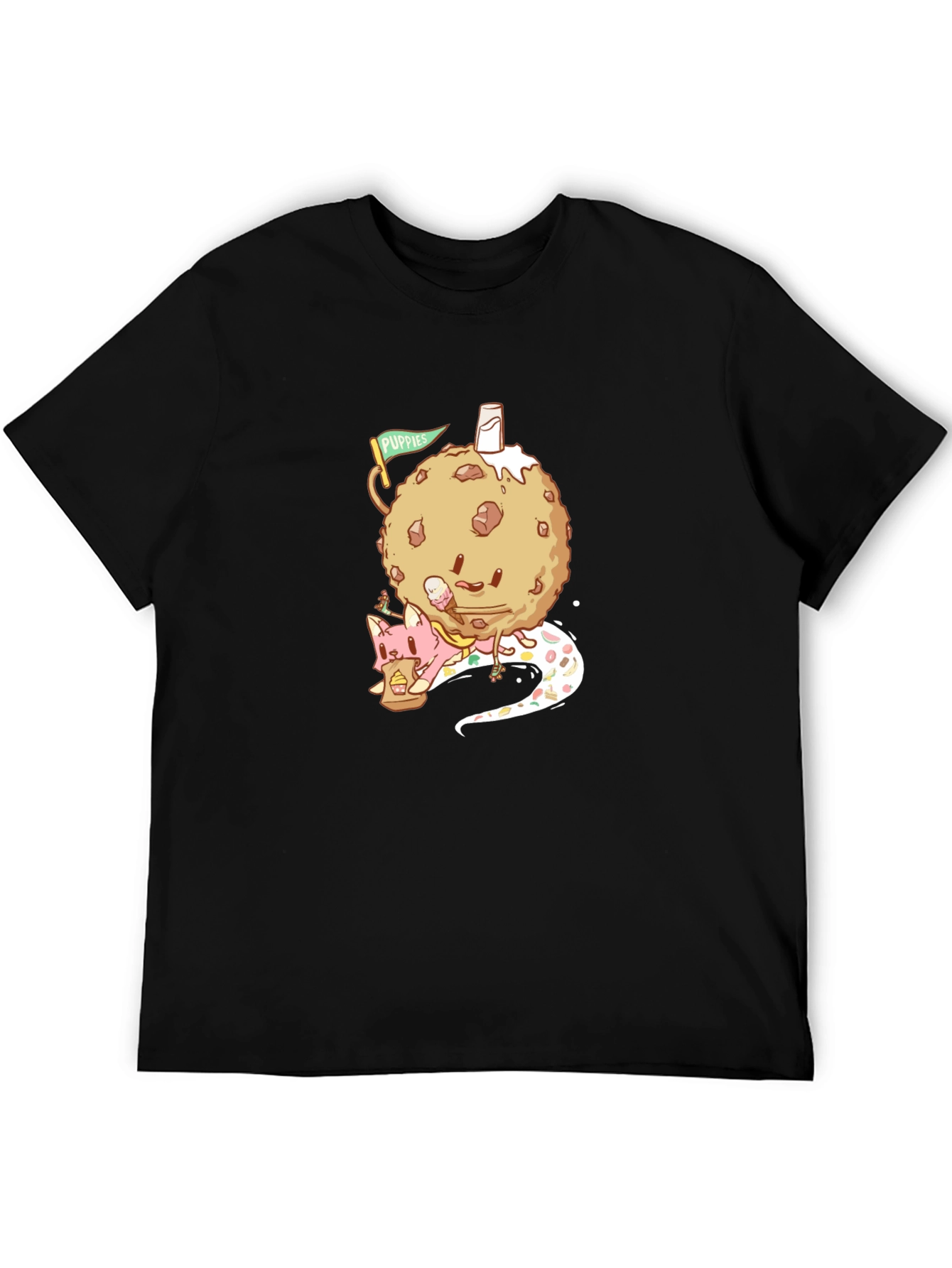 Black Cookie and Cat Graphic Tee - Fun Black T-Shirt view 5