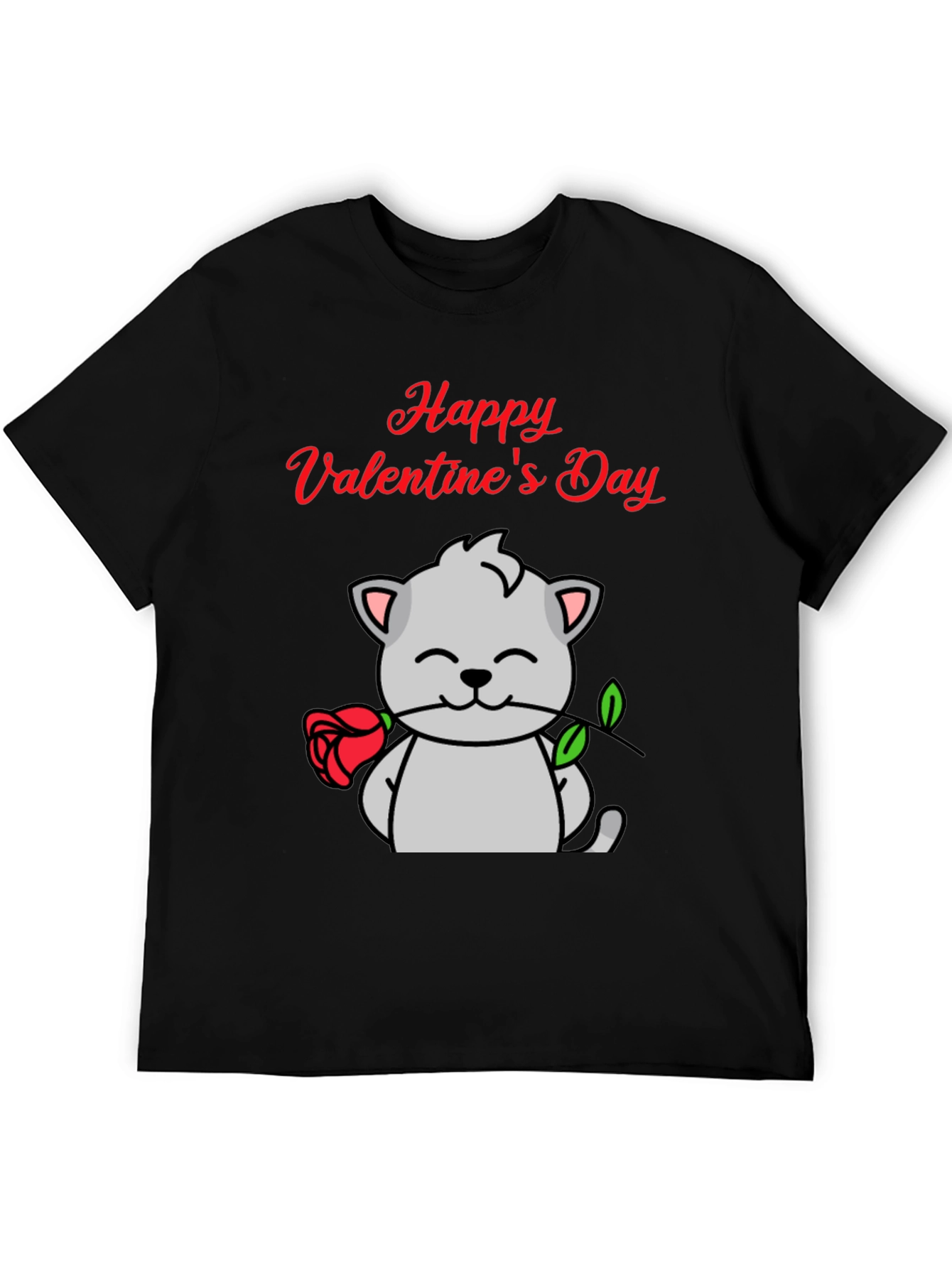 Black Happy Valentine's Day Cat T-Shirt view 5