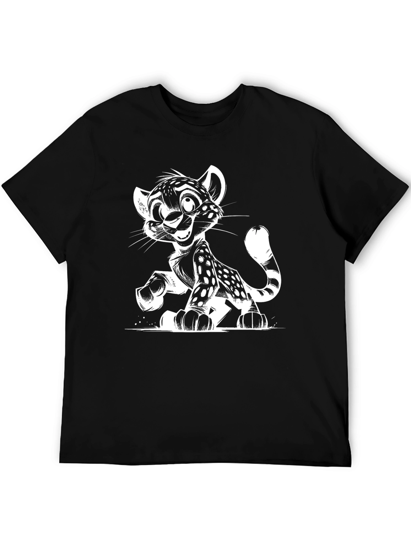 Black Cartoon Leopard Graphic Print Black T-Shirt view 5