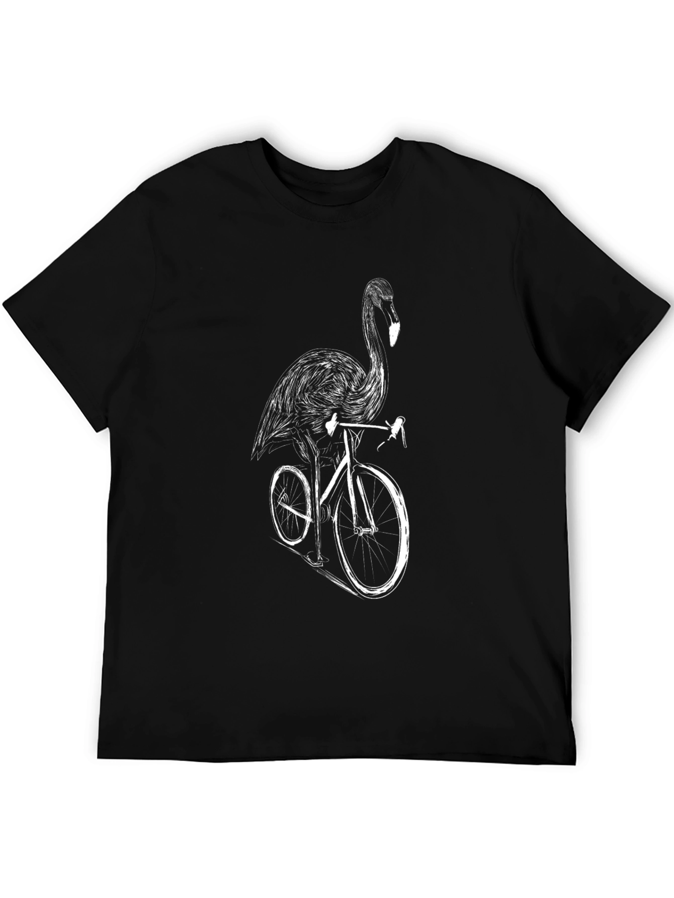 Black Flamingo Riding Bicycle Black Tee view 5