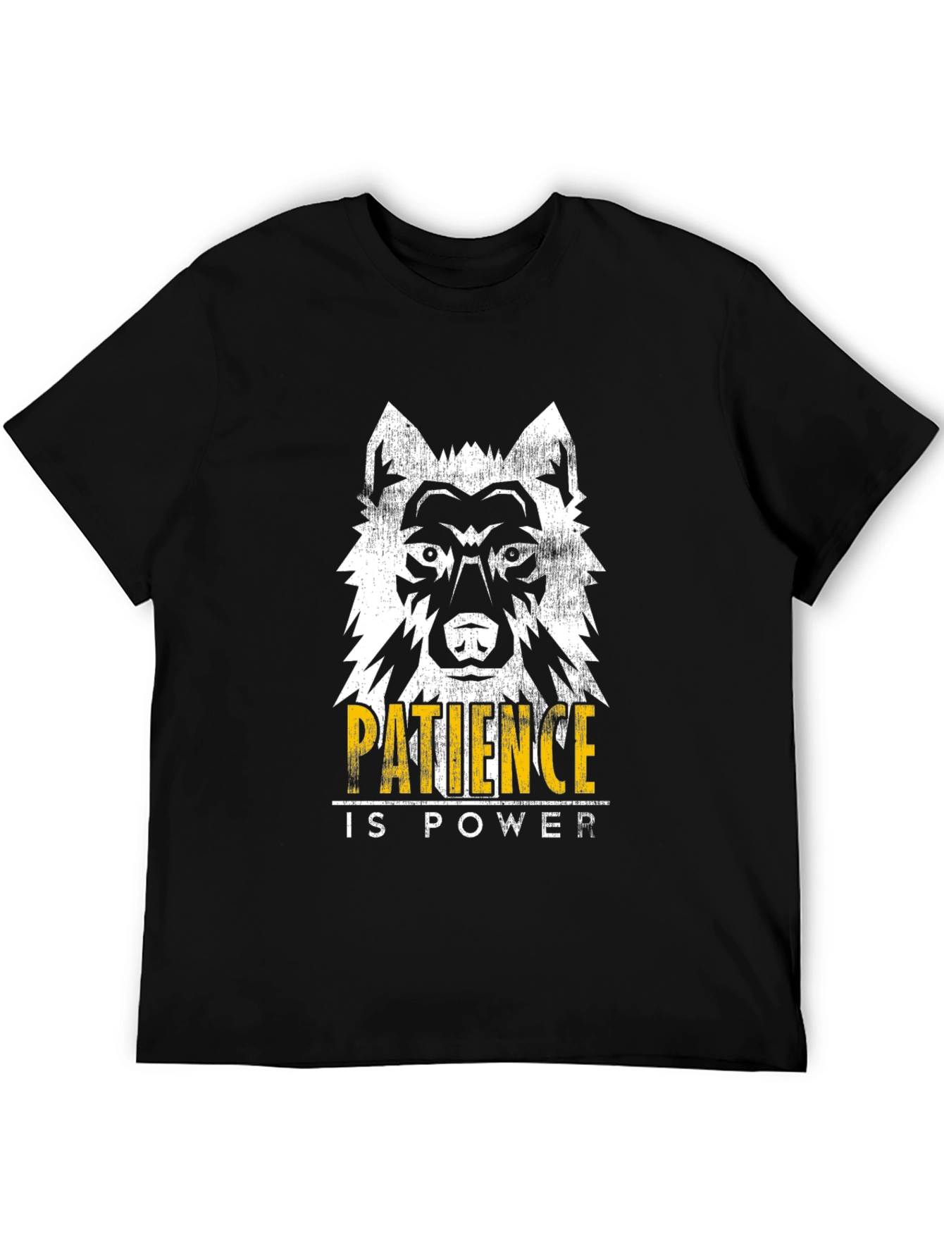 Black Wolf Patience is Power Graphic Tee - Black Cotton T-Shirt view 5