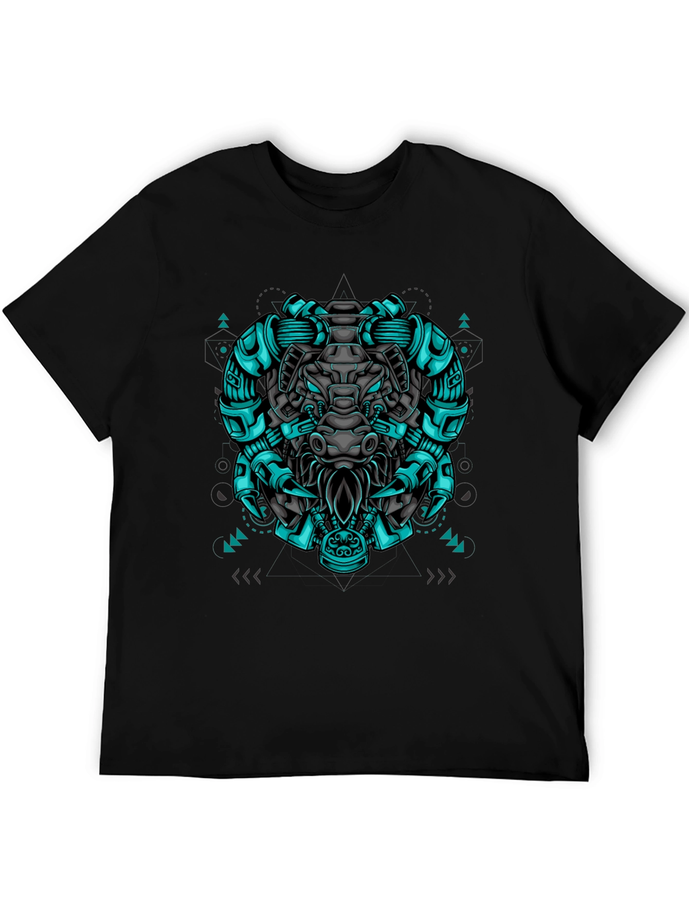 Black Cyberpunk Bull Graphic Tee - Black view 5