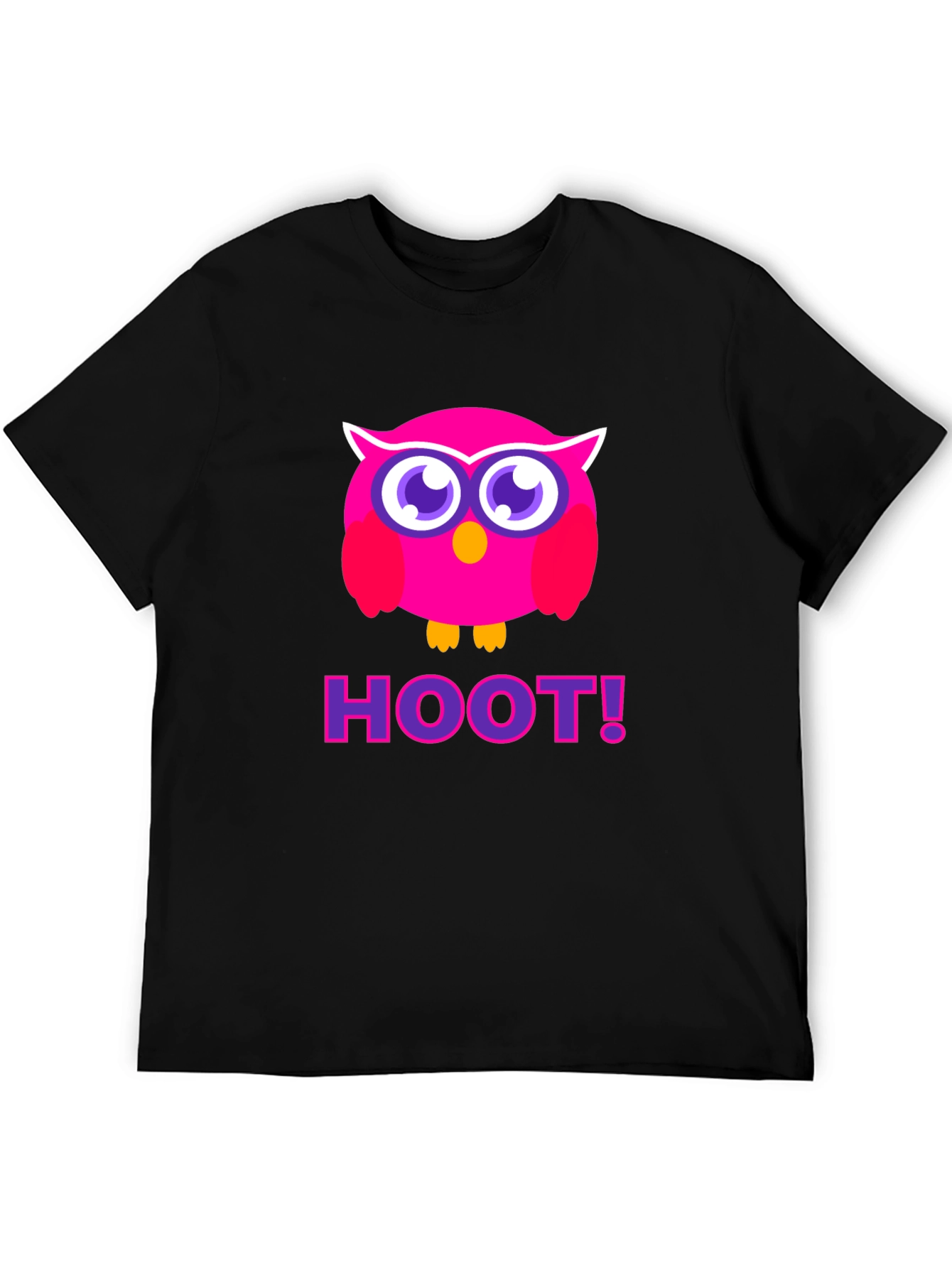 Black Pink Owl Hoot T-Shirt - Black Cotton Tee view 5