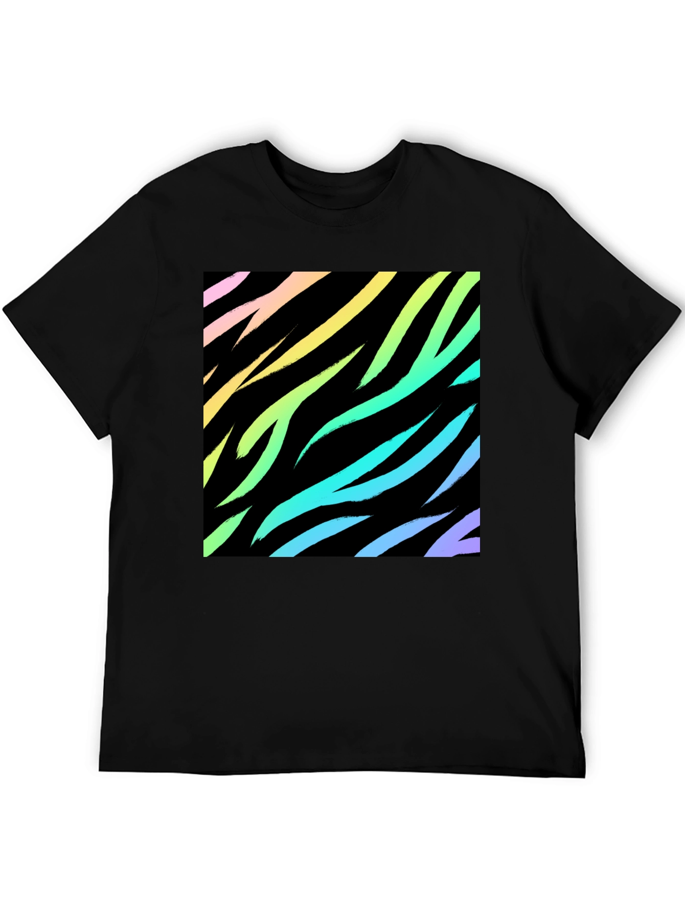 Black Rainbow Zebra Print Black T-Shirt view 5