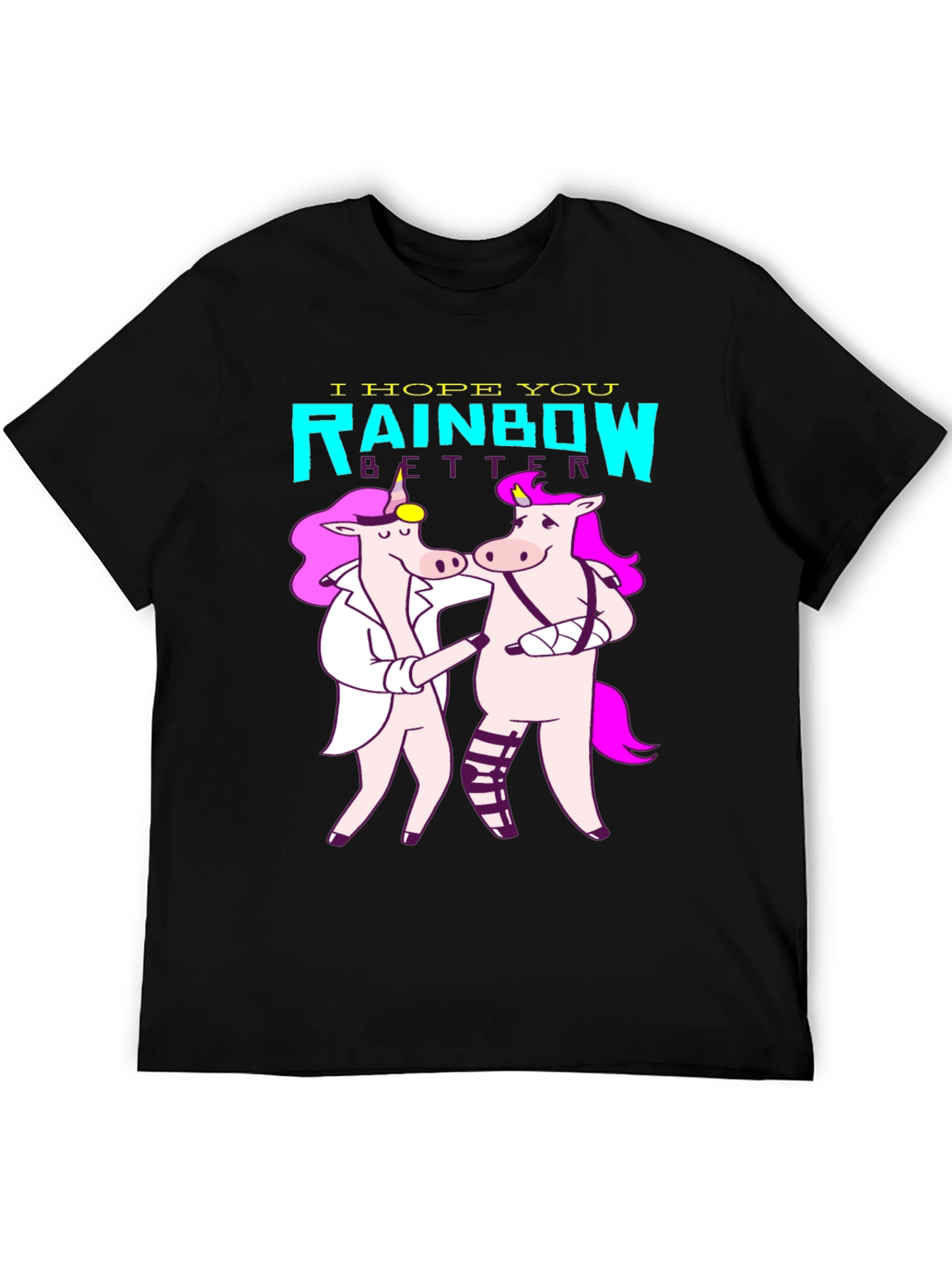 Black Unicorn Rainbow Get Well T-Shirt view 5
