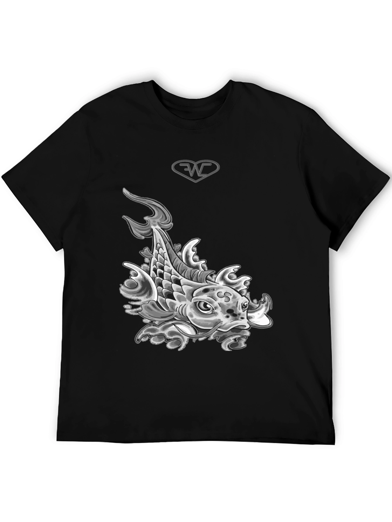 Black Koi Fish Graphic T-Shirt - Black Cotton Blend Tee view 5