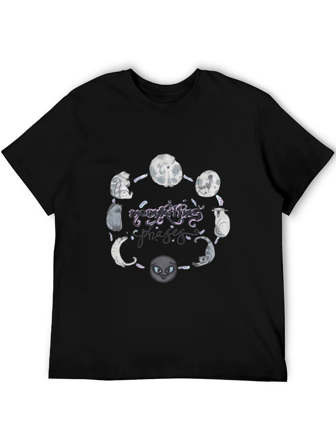 Black Moon Phases Cat Graphic T-Shirt view 5