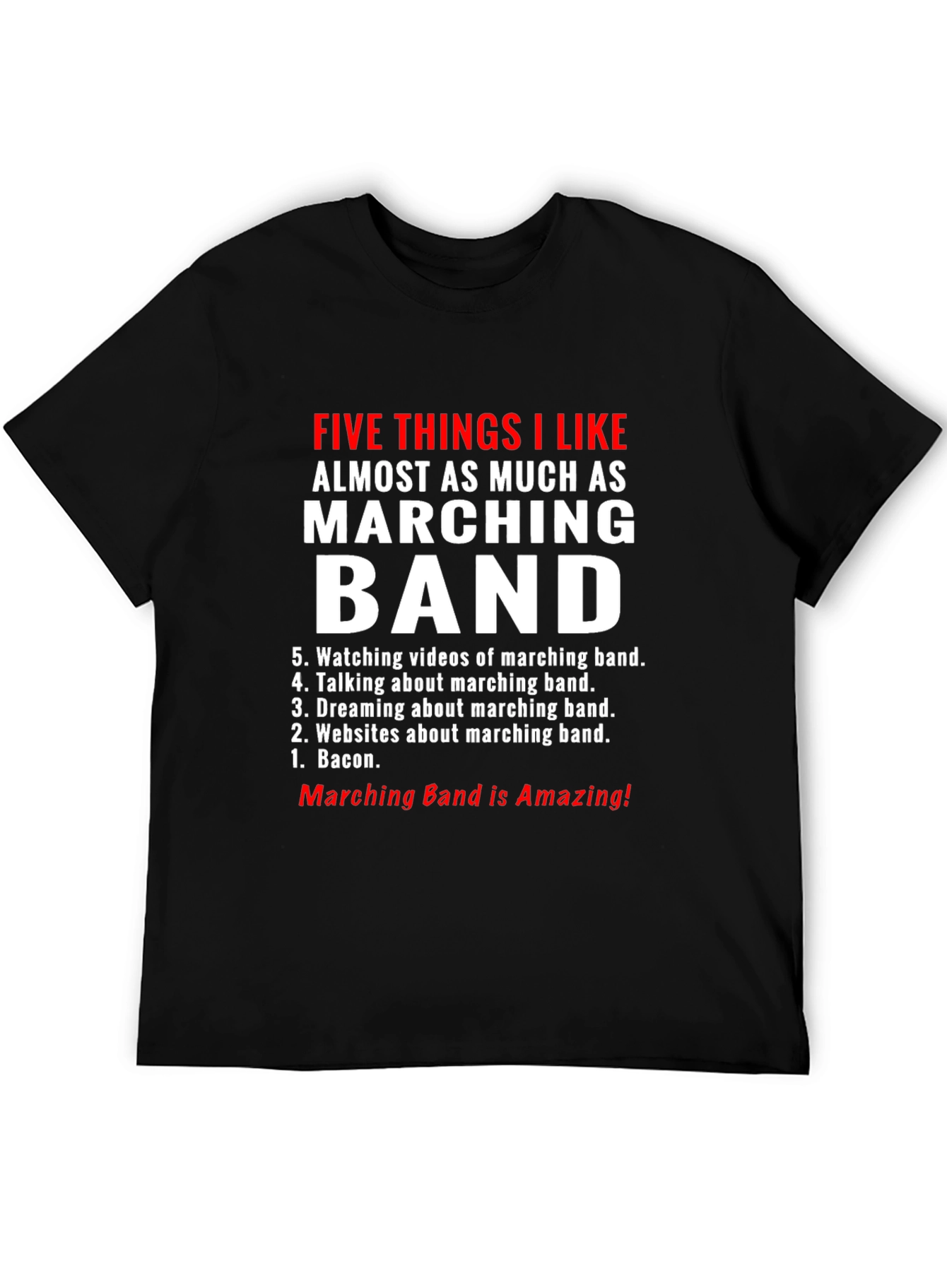 Black Marching Band Fan T-Shirt - Five Things I Like view 5
