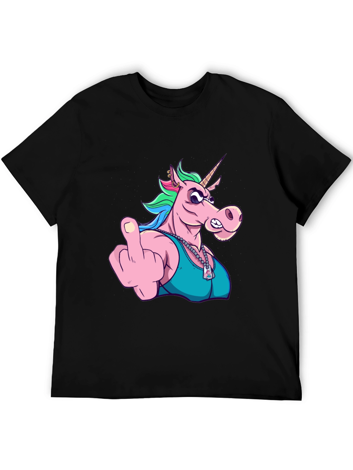 Black Funny Unicorn Middle Finger Graphic Tee view 5