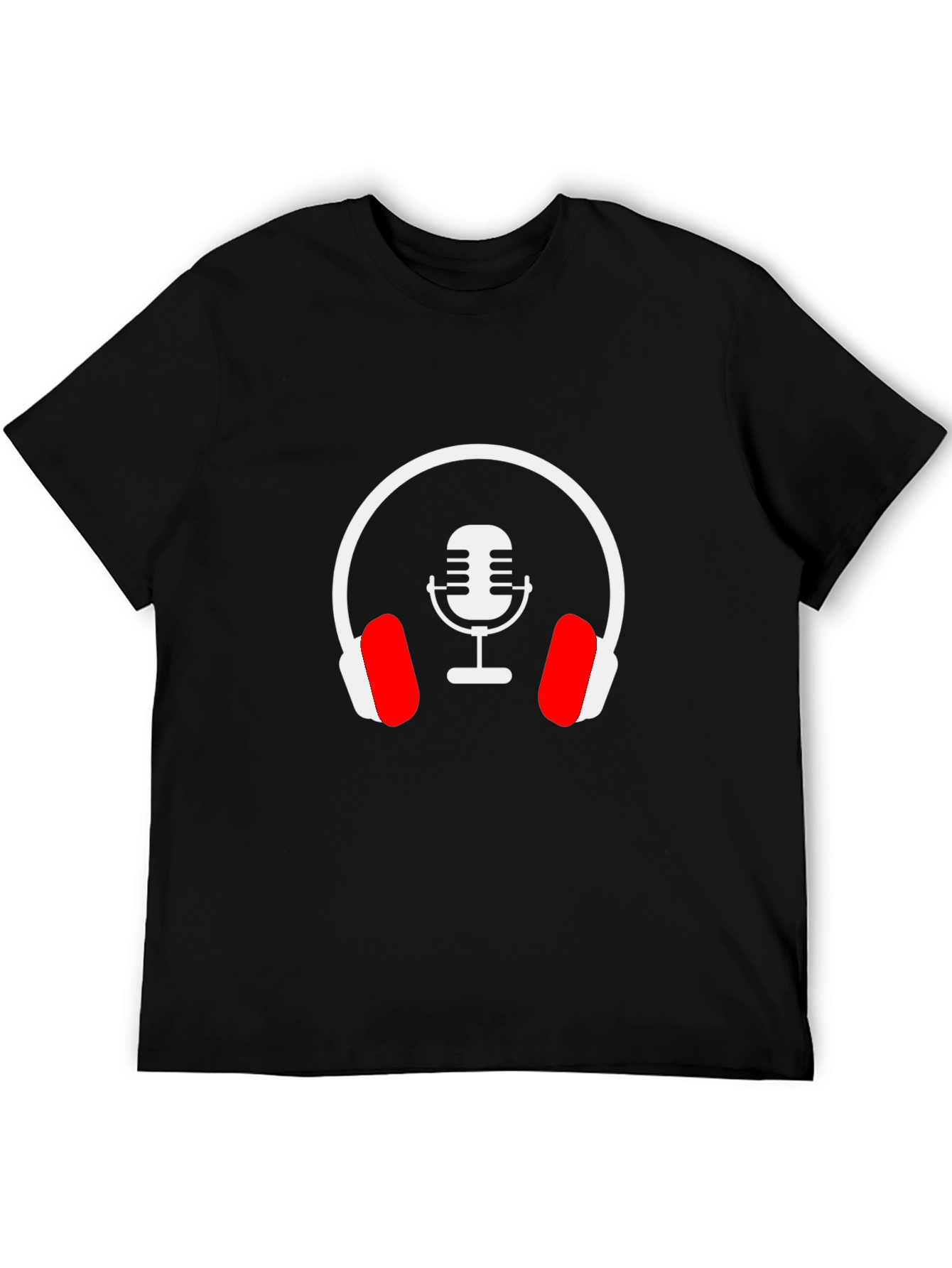 Black Podcast Microphone Headphones Graphic Tee view 5