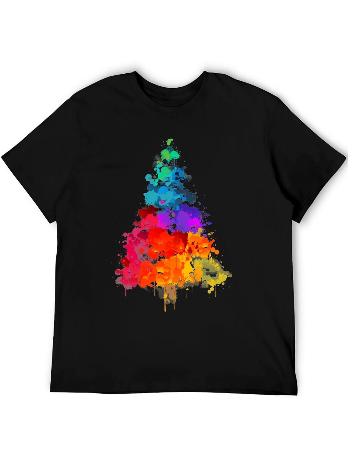 Black Rainbow Splatter Tree Graphic Tee - Black Cotton Shirt view 5
