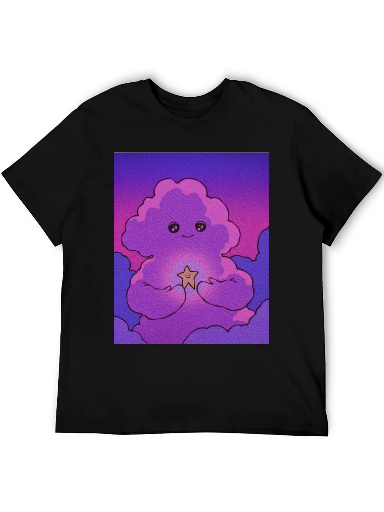 Black Cute Cloud Star Black T-Shirt view 5