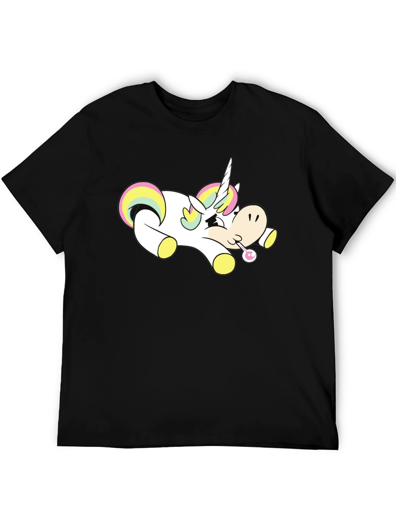 Black Unicorn Cartoon Black T-Shirt view 5