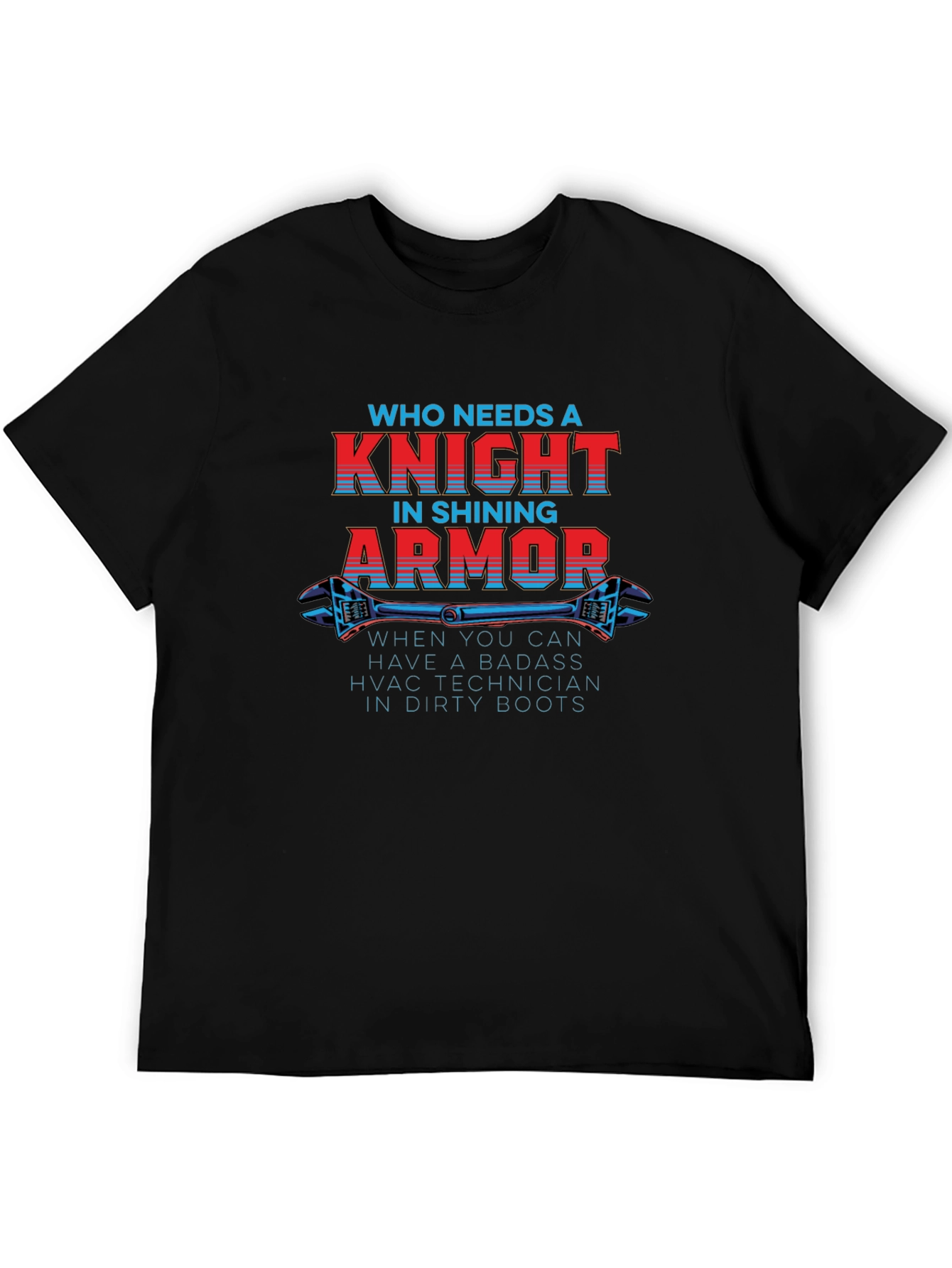 Black HVAC Technician Badass Knight in Dirty Boots T-Shirt view 5