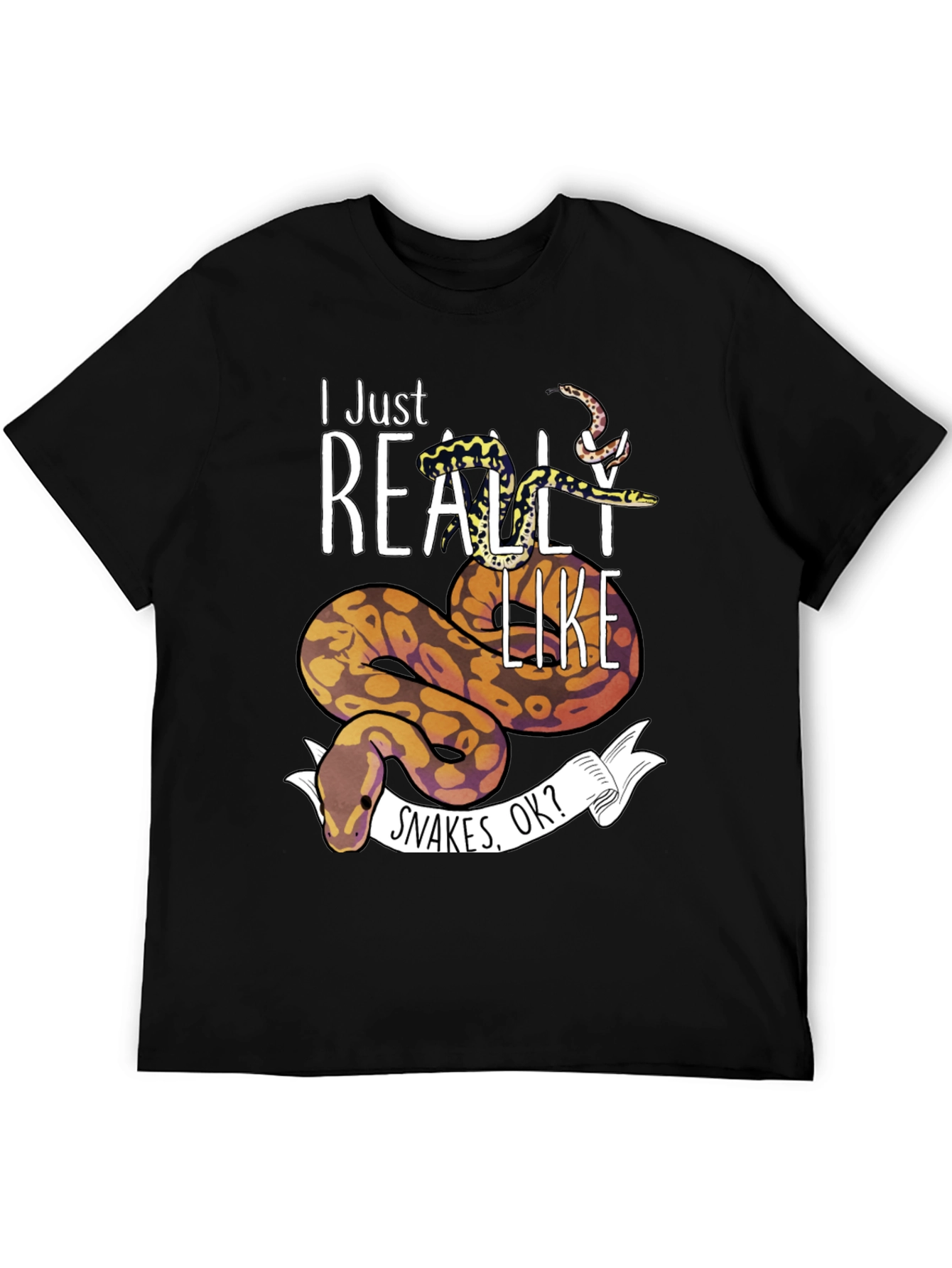 Black I Just Really Like Snakes OK? T-Shirt view 5