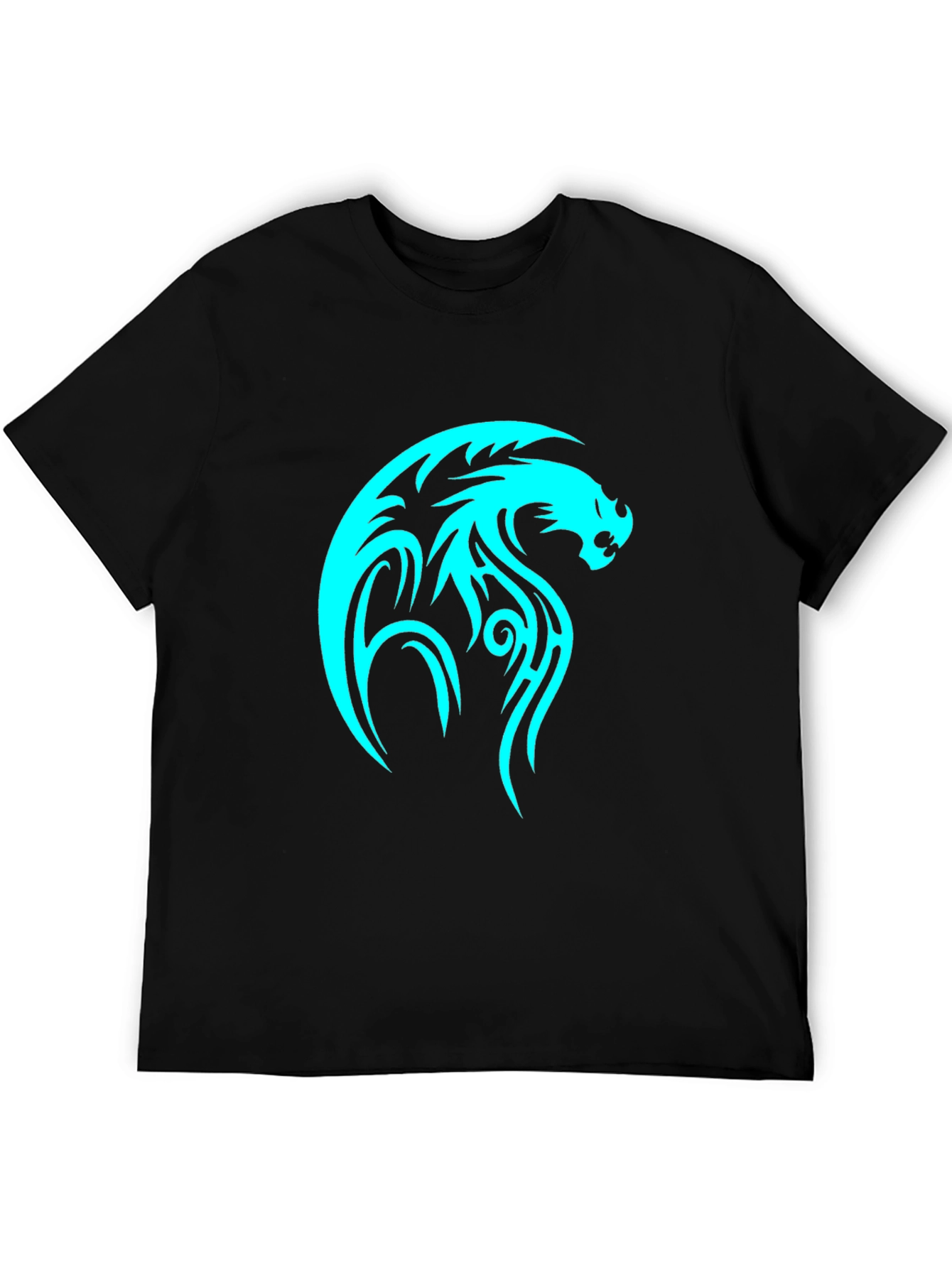 Black Tribal Dragon Graphic Tee - Black Cotton T-Shirt view 5