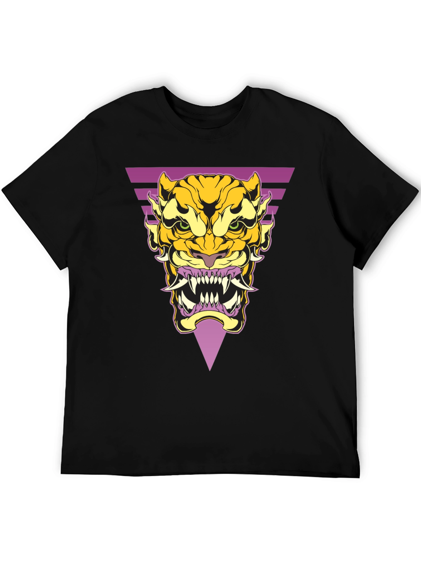 Black Geometric Tiger Graphic Tee - Black Cotton T-Shirt view 5