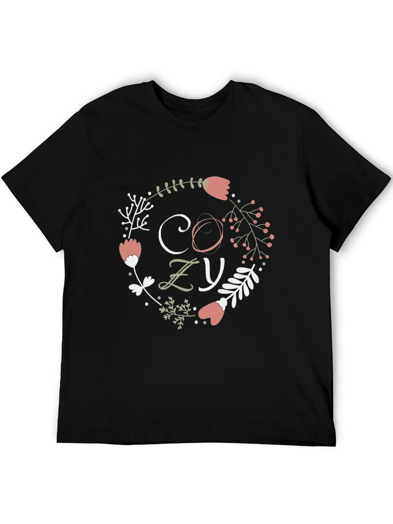 Black Cozy Floral Wreath Graphic Tee - Stylish Comfort view 5