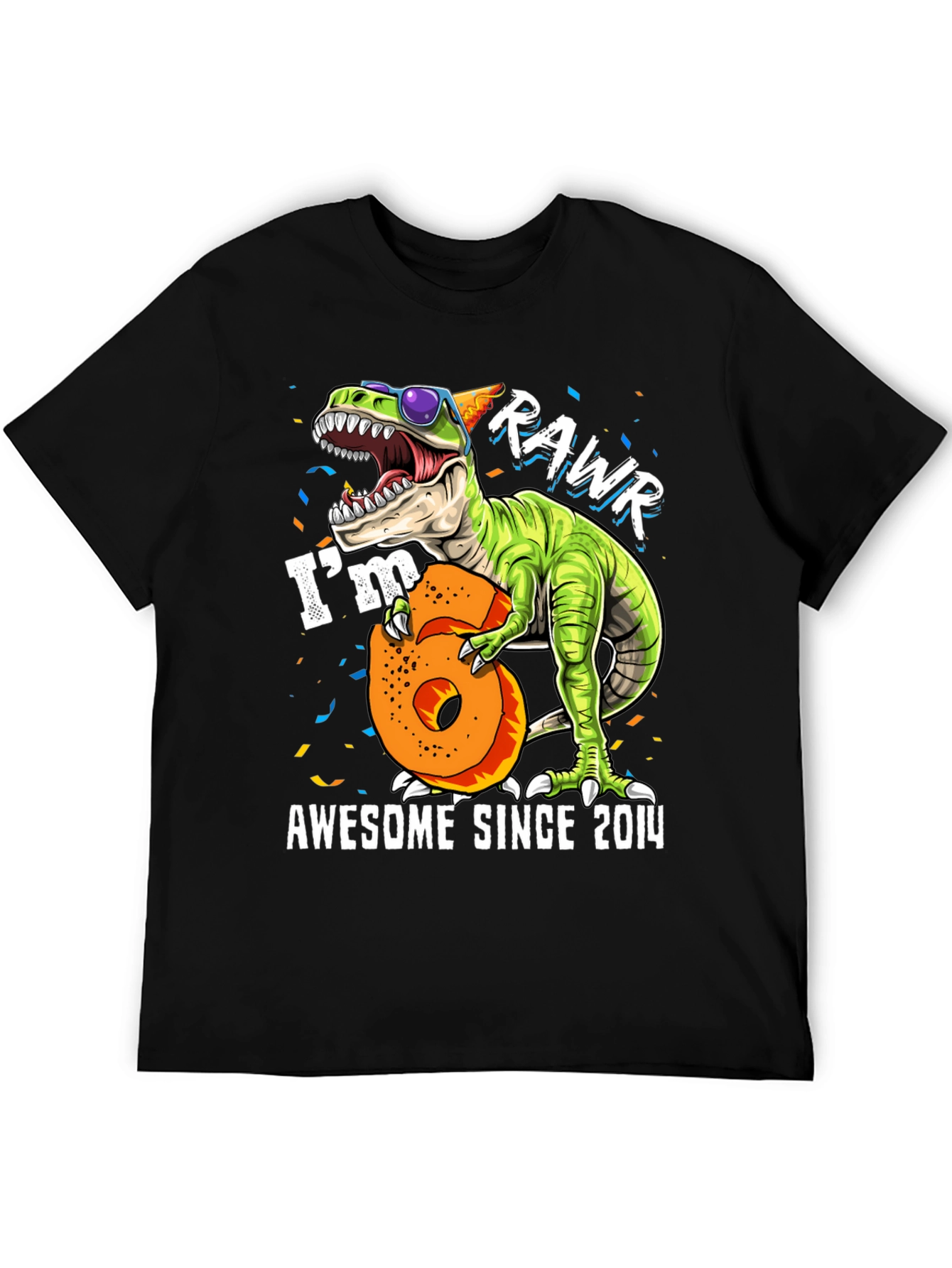 Black Rawr I'm 6 Awesome Since 2014 T-Shirt view 5