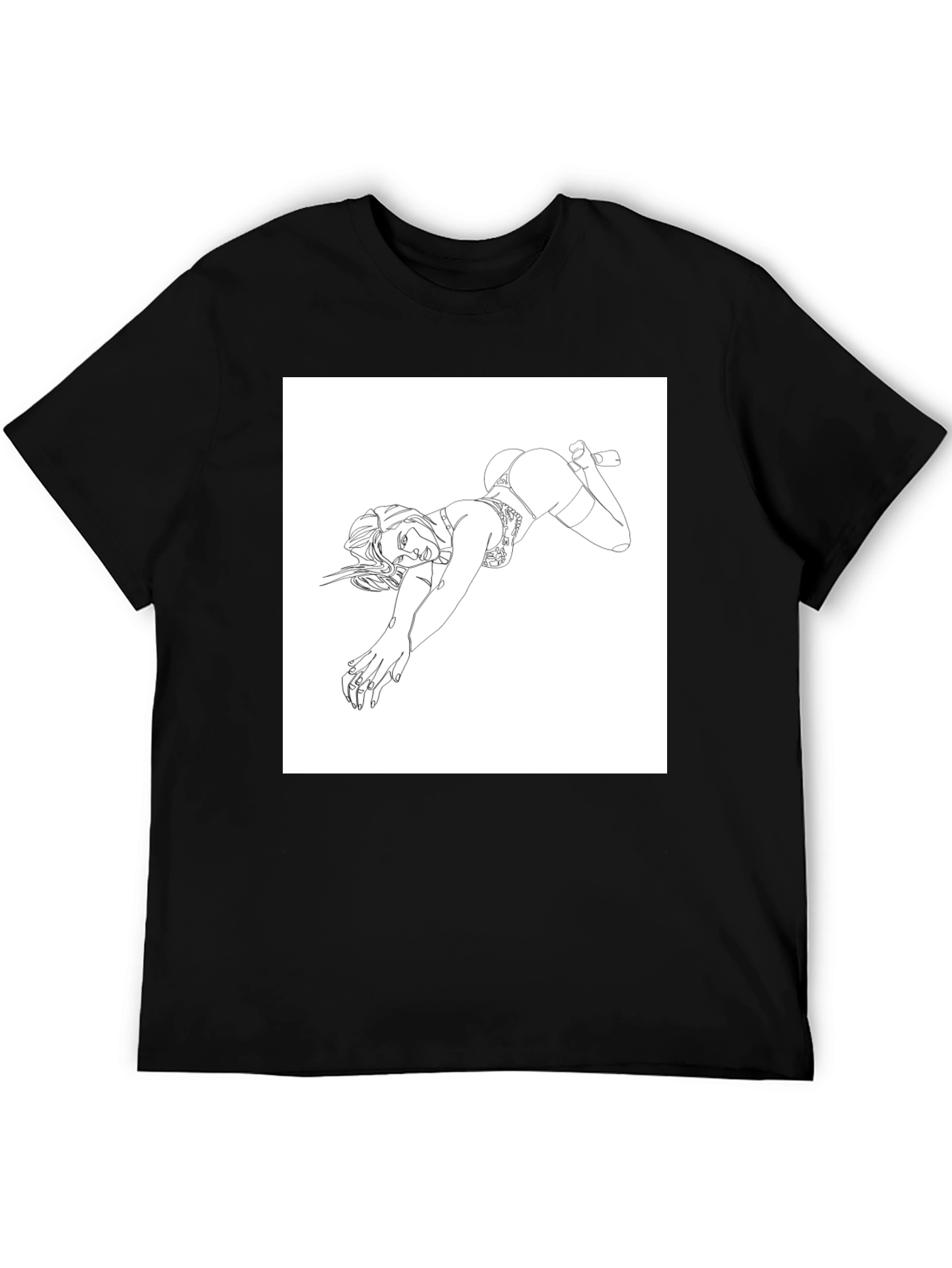 Black Line Art Graphic Tee - Black view 5