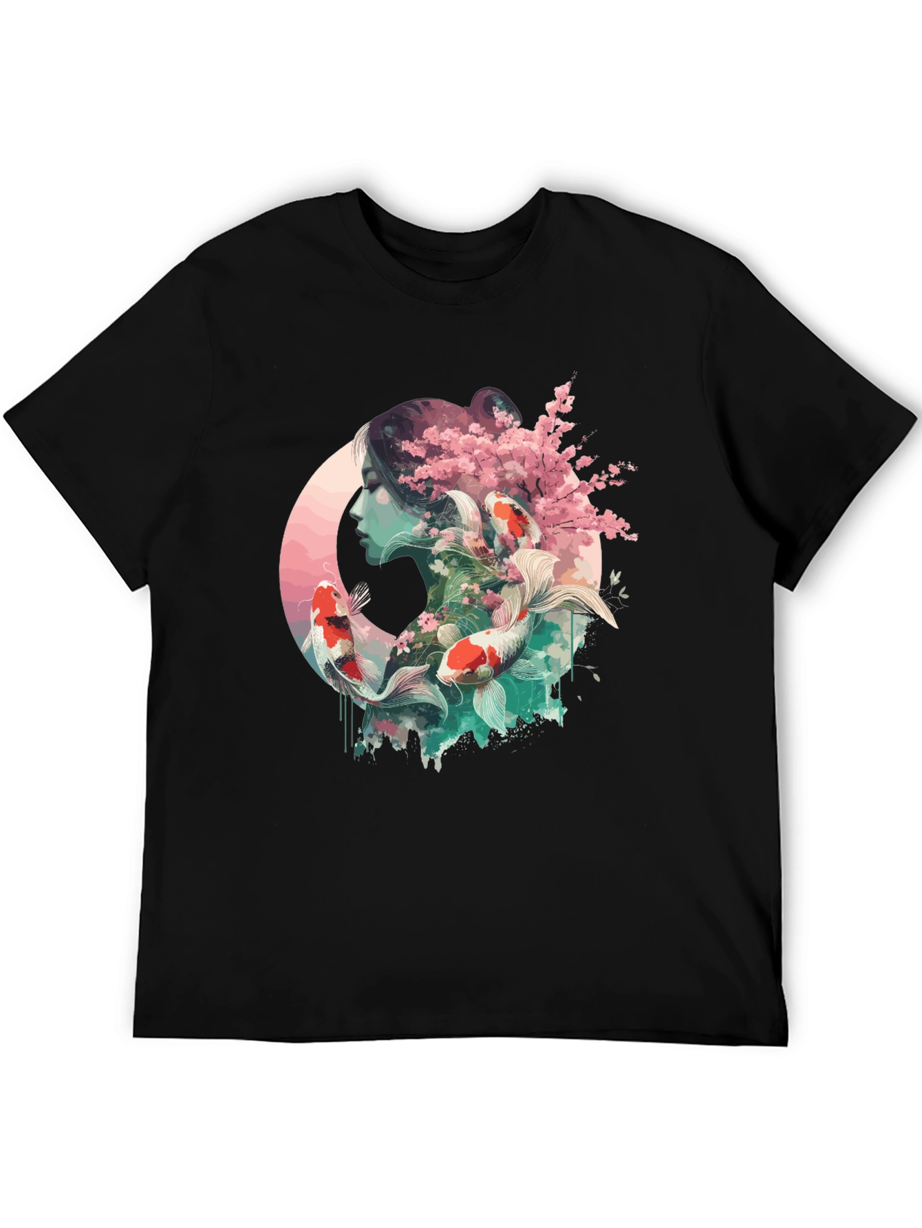 Black Koi Fish & Cherry Blossom Graphic Tee view 5