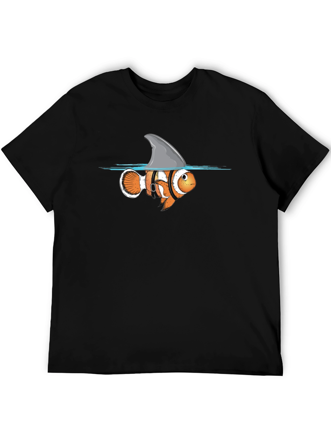 Black Funny Clownfish Shark Fin Graphic T-Shirt view 5