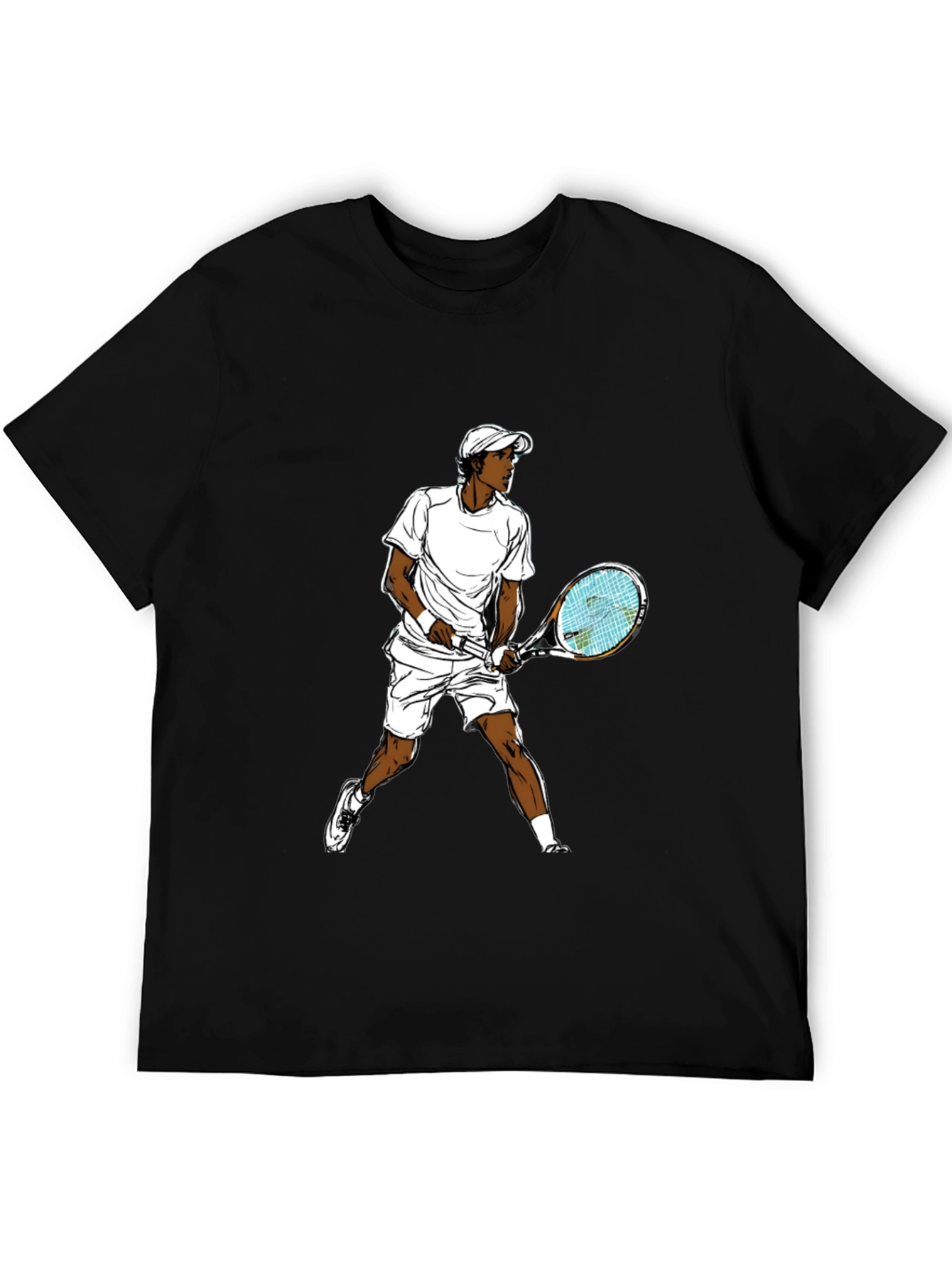Black Tennis Player Graphic T-Shirt - Black Casual Tee view 5