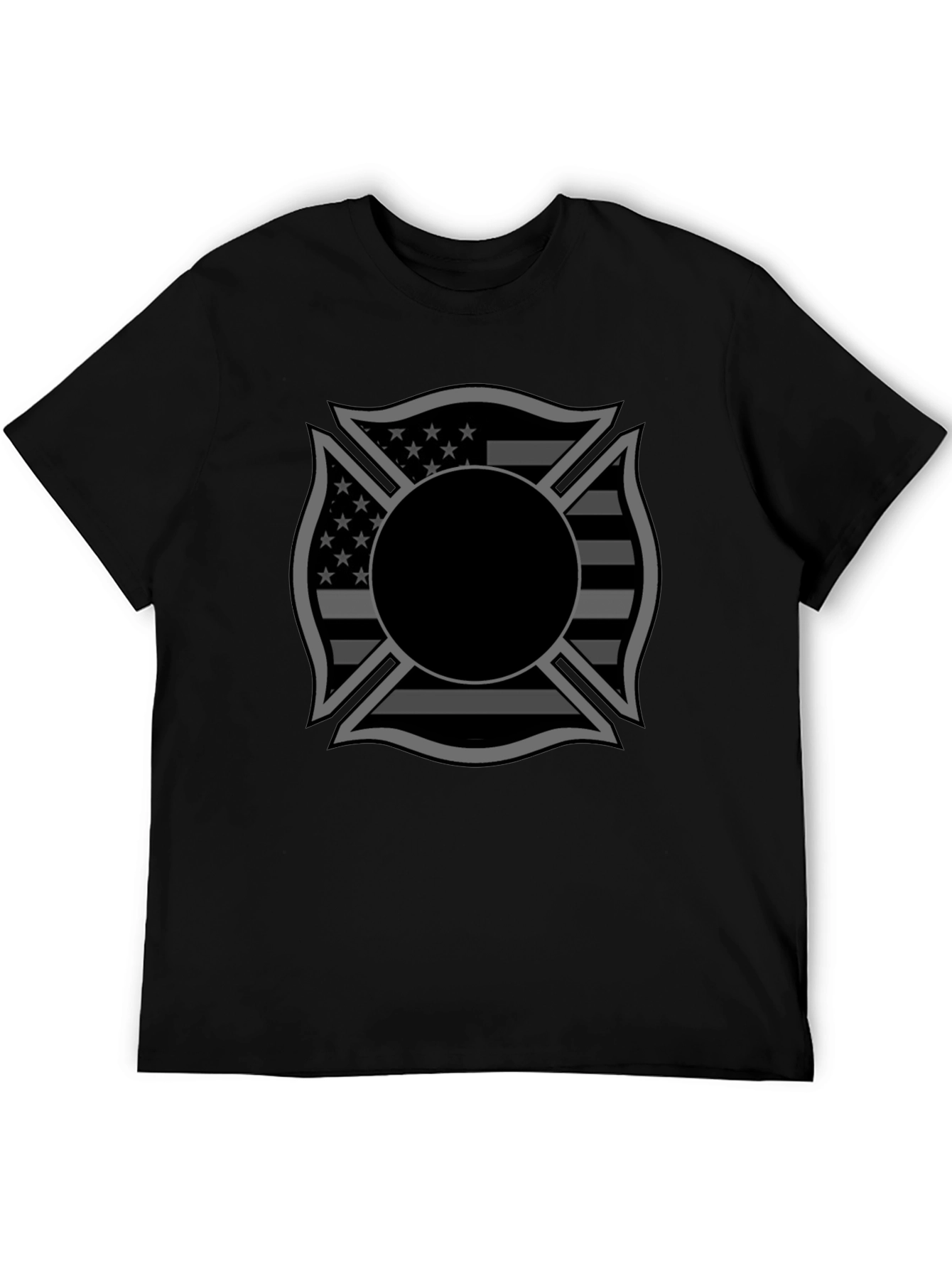 Black Firefighter Maltese Cross American Flag Graphic T-Shirt view 5
