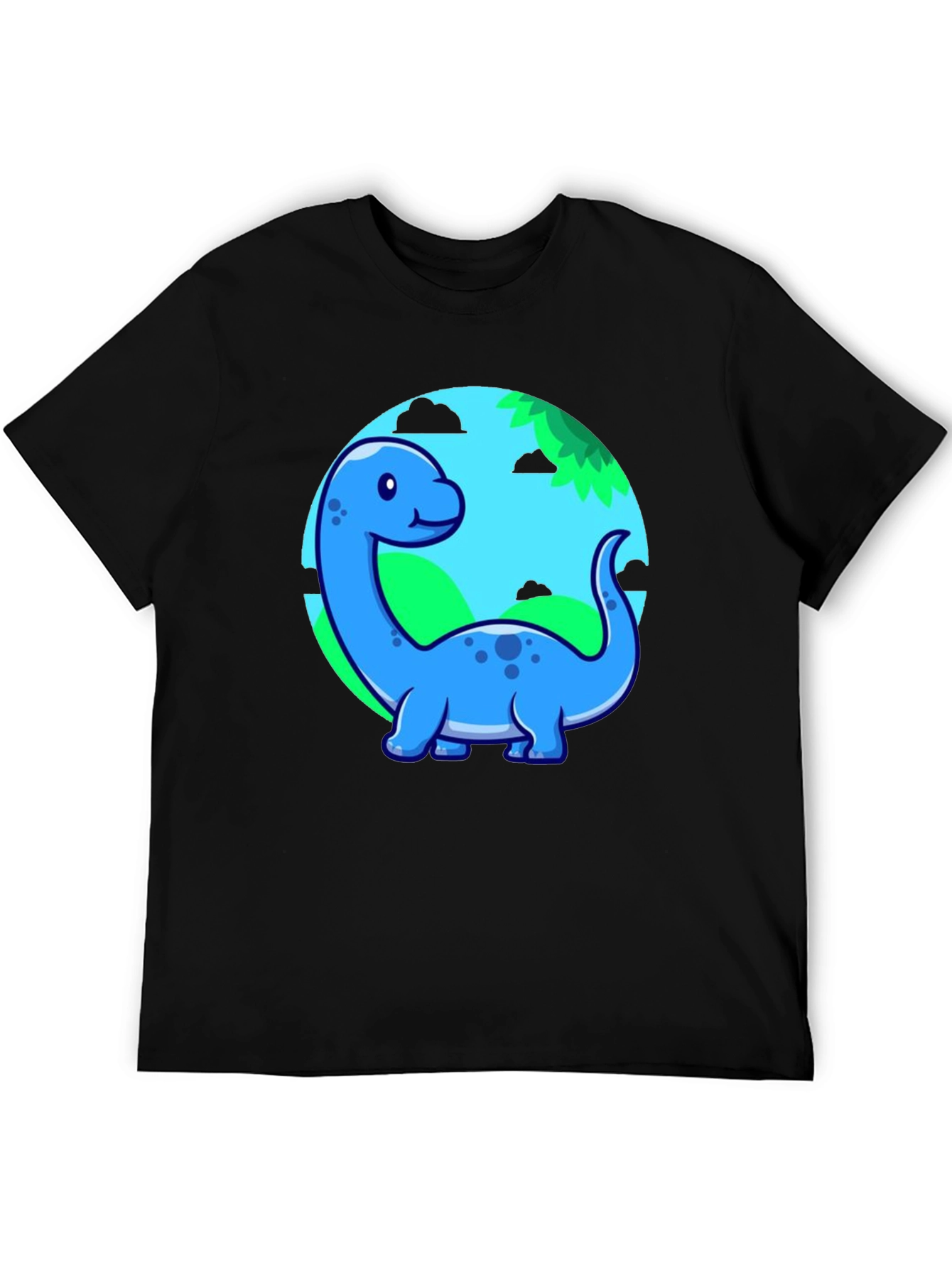 Black Cute Blue Cartoon Dinosaur T-Shirt view 5