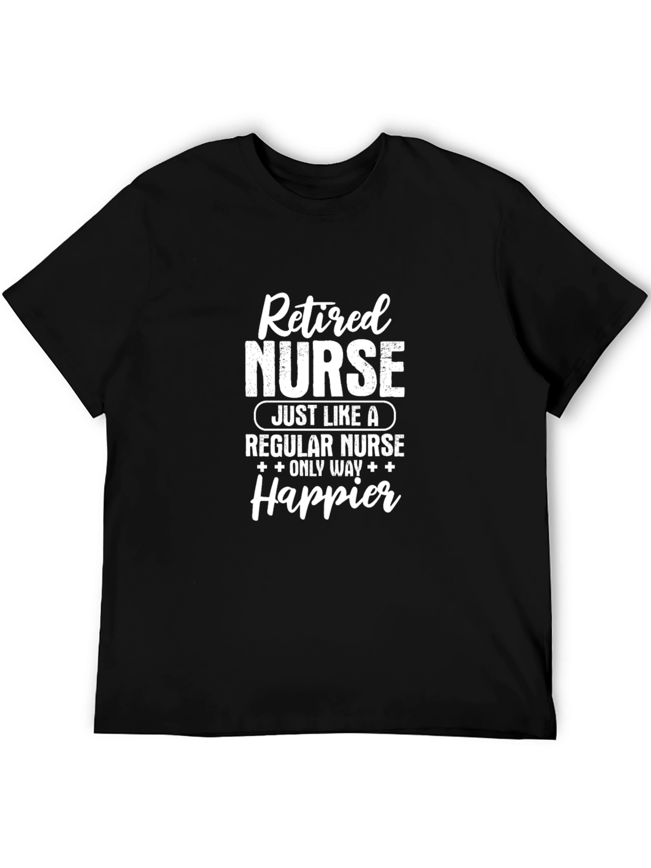 Black Retired Nurse T-Shirt - Happier Edition view 5