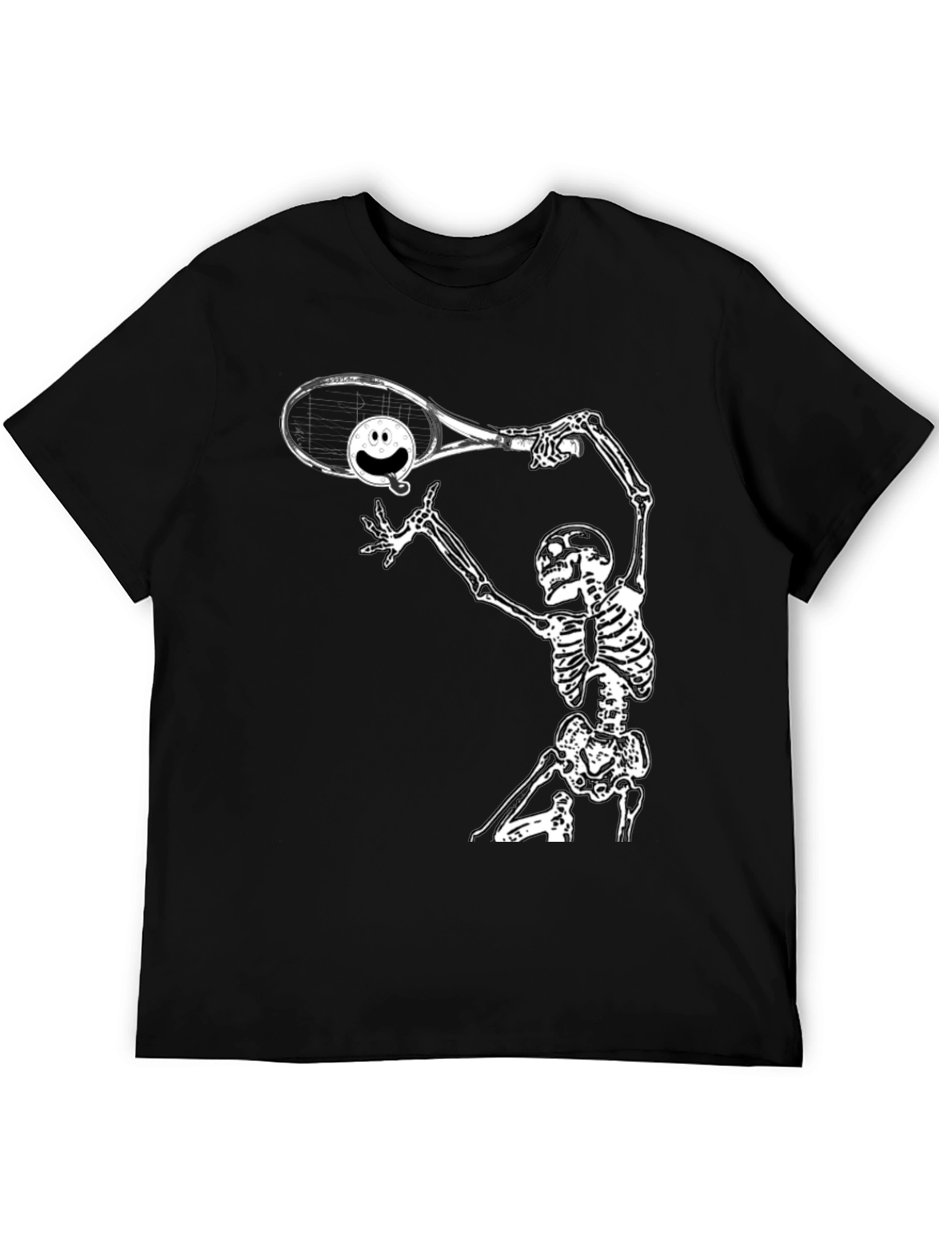 Black Humorous Skeleton Tennis T-Shirt view 5