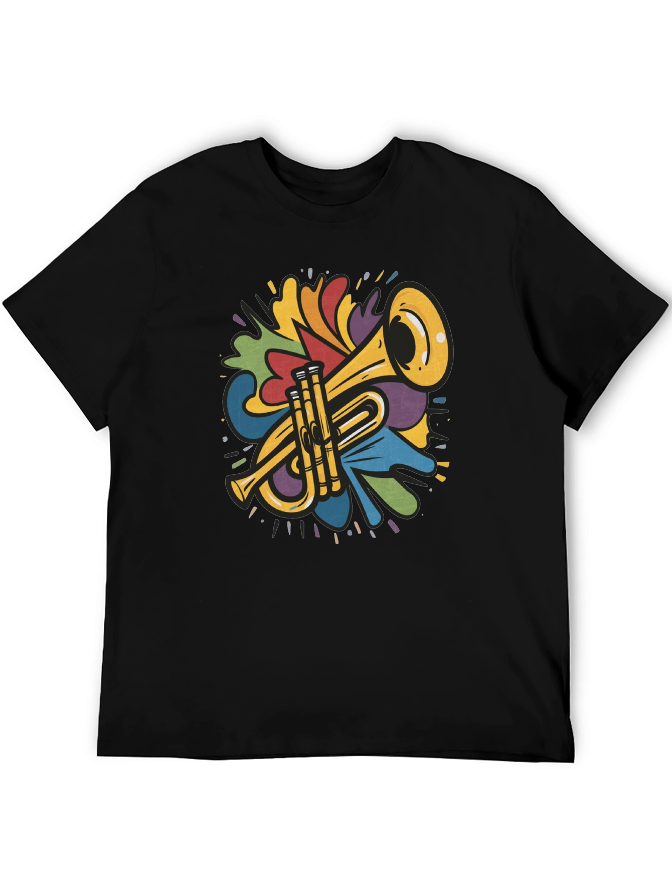 Black Colorful Trumpet Design Black T-Shirt view 5