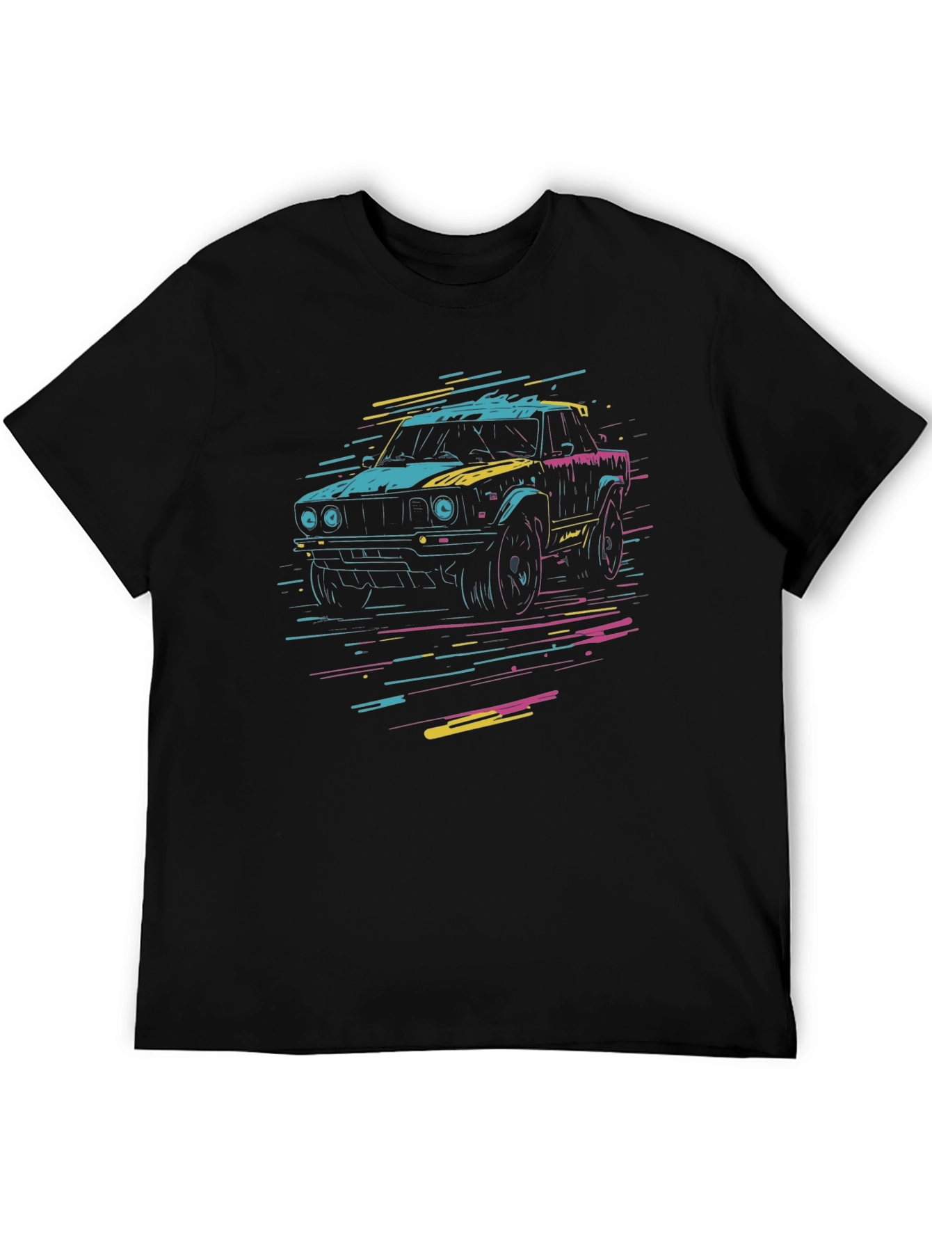 Black Retro Car Graphic Tee - Black Cotton T-Shirt view 5