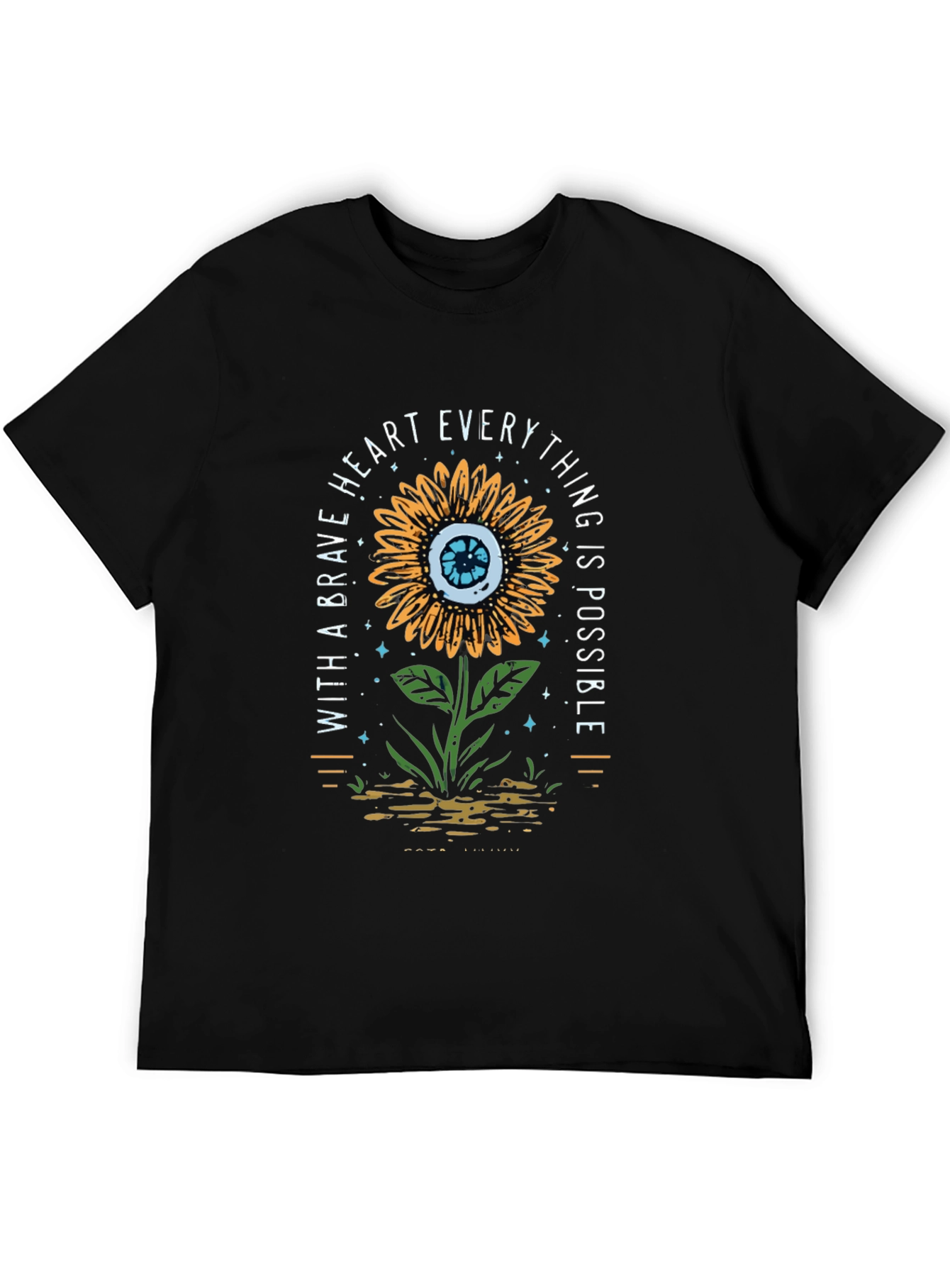 Black Brave Heart Sunflower Graphic Print T-Shirt view 5