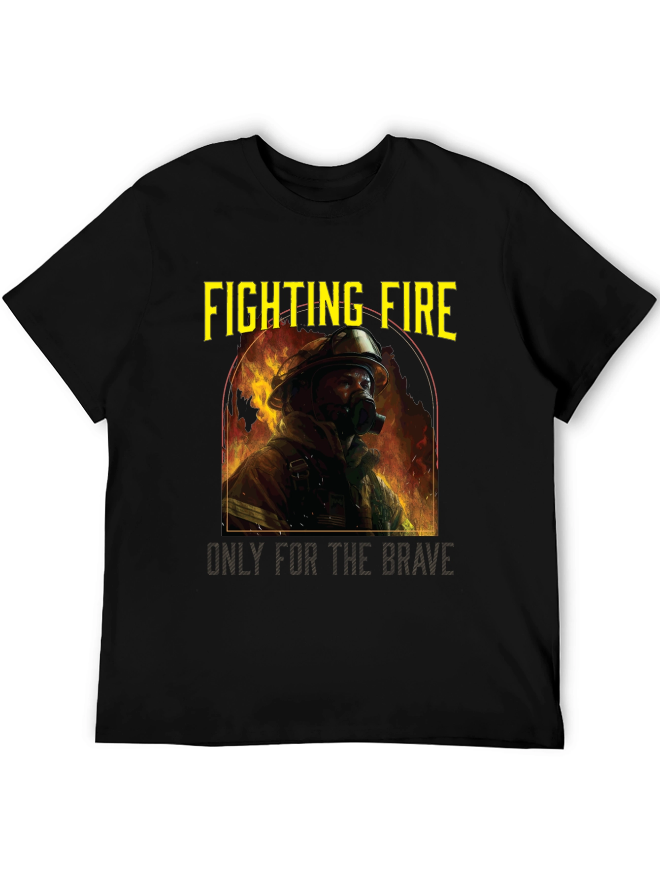 Black Fighting Fire Brave Firefighter T-Shirt view 5