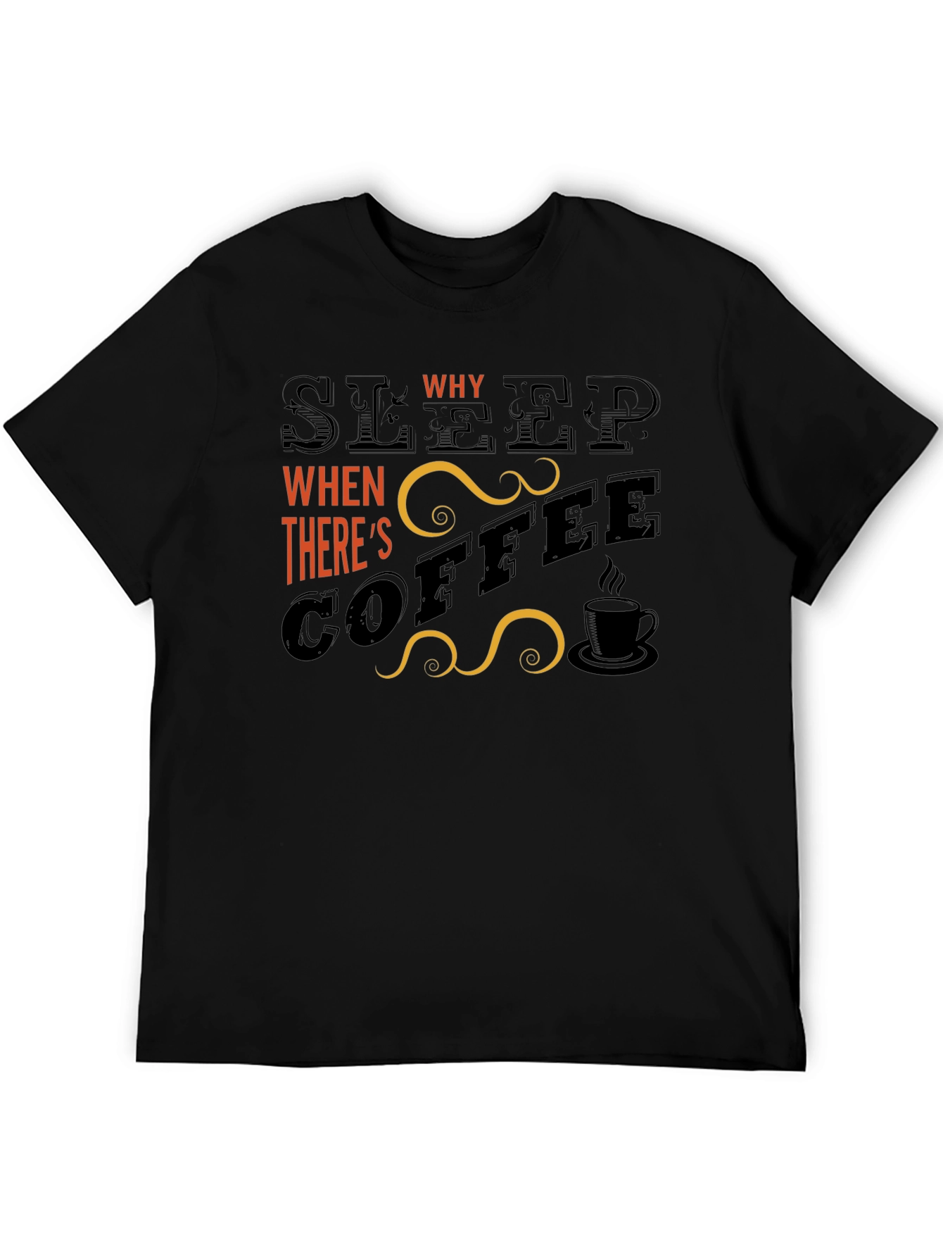 Black Sleep? Why? Coffee Graphic T-Shirt - Black view 5