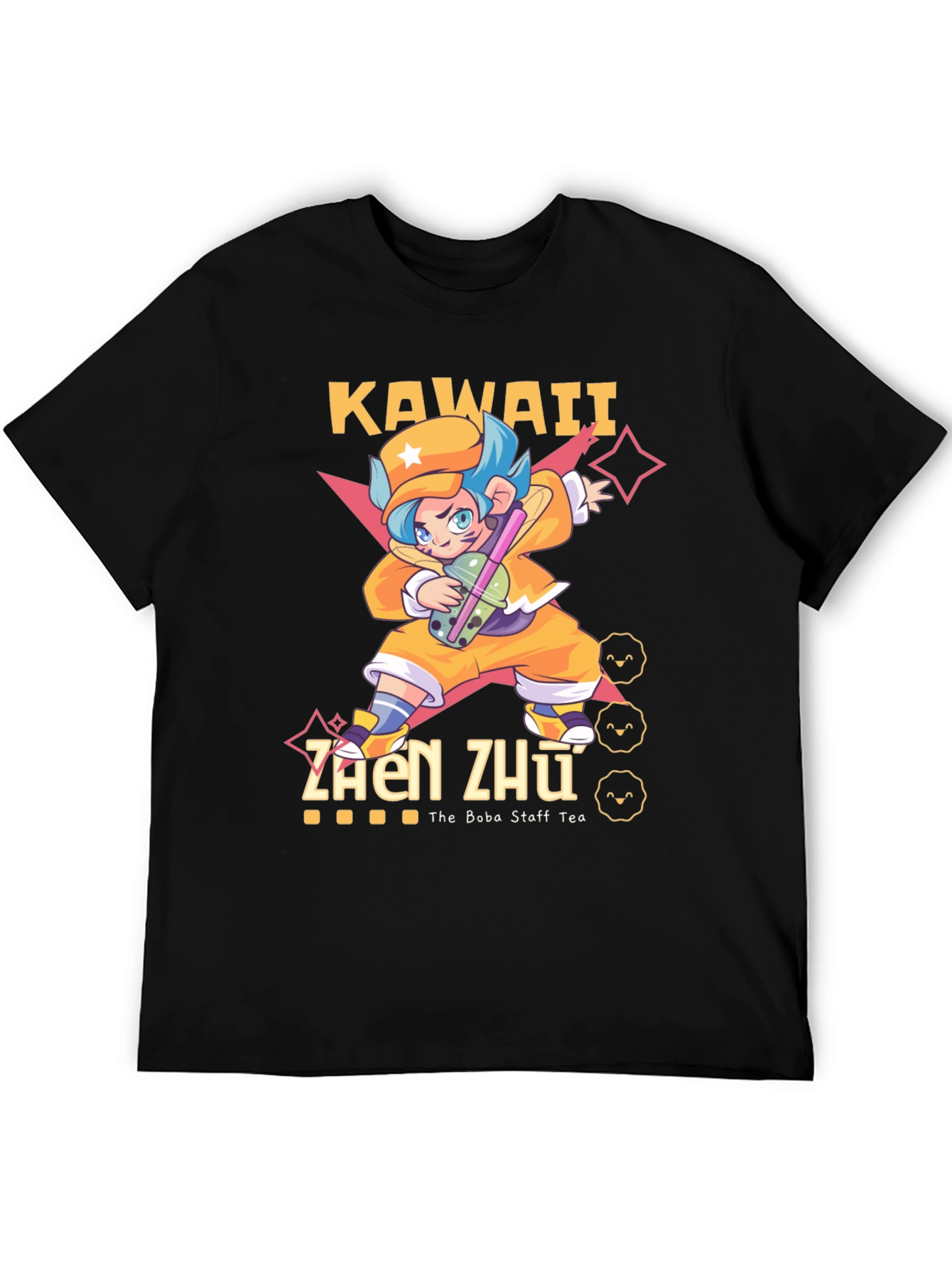 Black Kawaii Zhen Zhu Boba Tea T-Shirt view 5