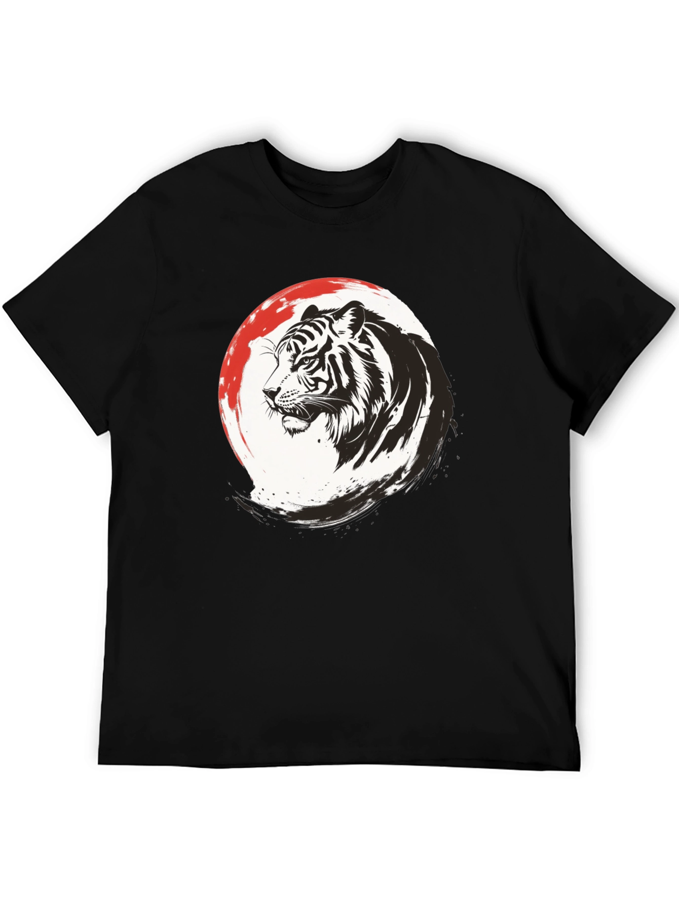 Black Tiger Graphic Print Men's Black T-Shirt view 5