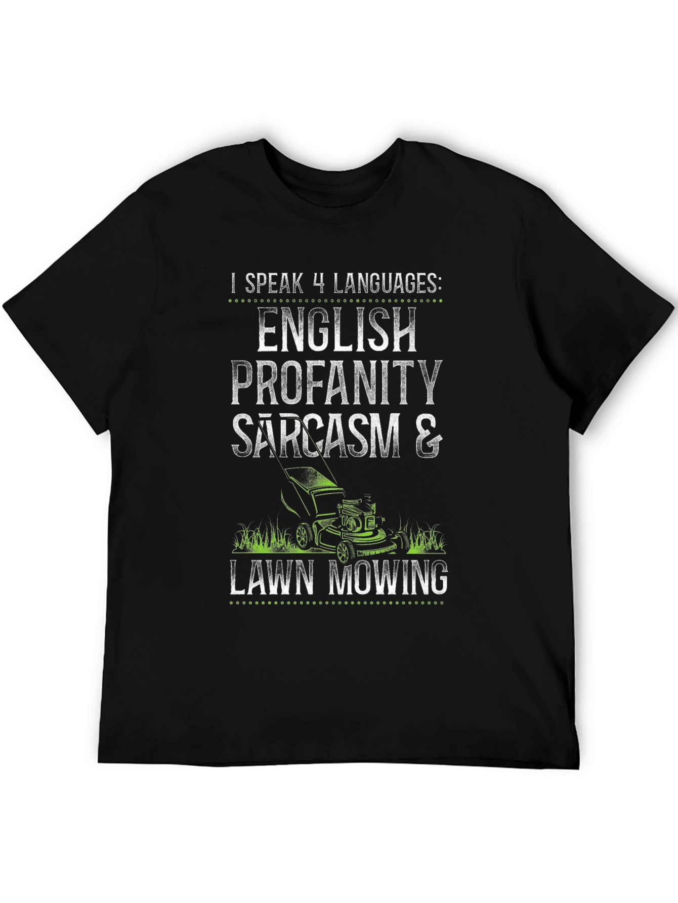 Black Funny Languages Lawn Mowing T-Shirt view 5