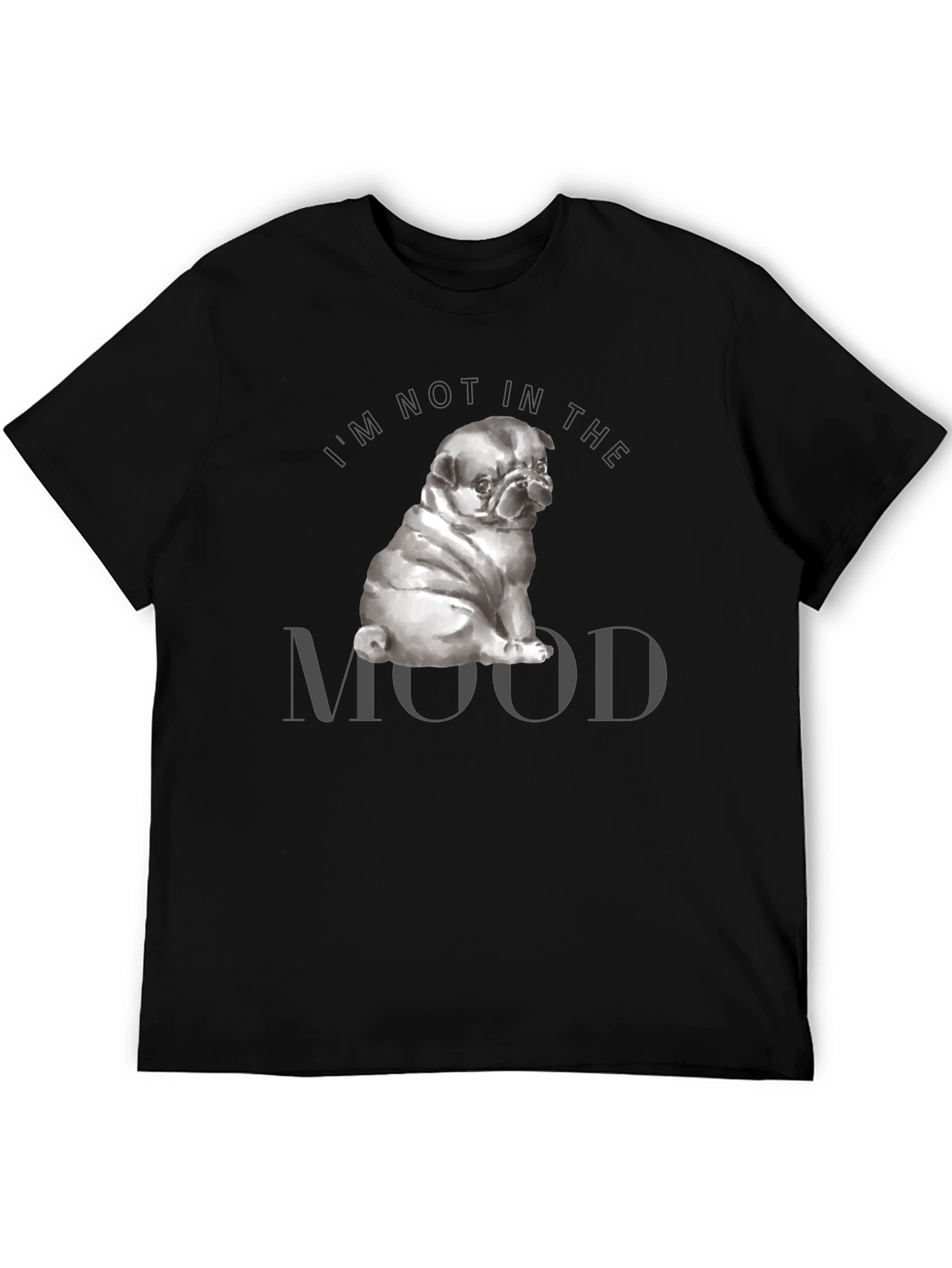 Black Pug Mood Graphic Tee - Men's Short Sleeve Black T-Shirt view 5