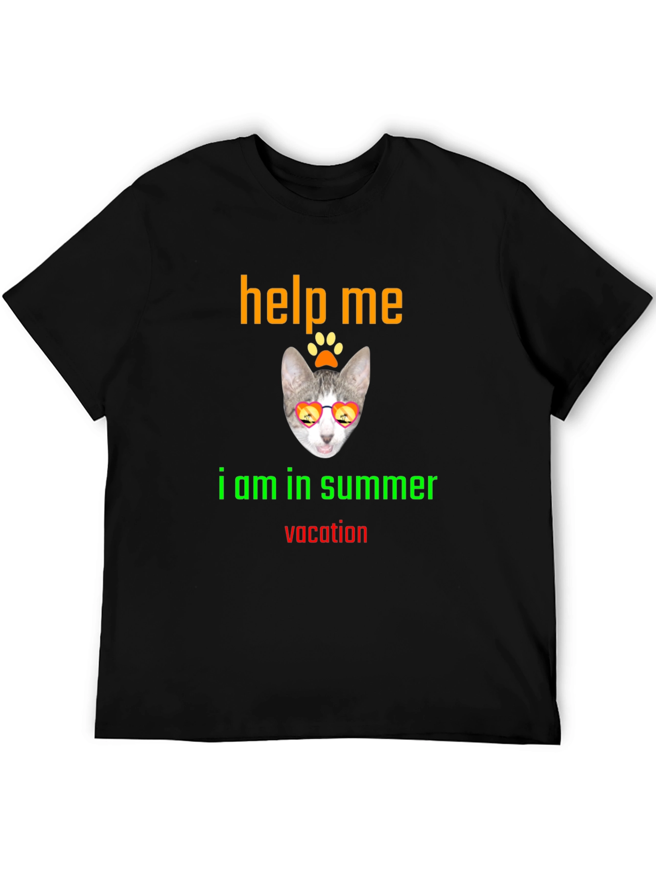 Black Help Me Summer Vacation Tee - Cat Sunglasses T-Shirt view 5